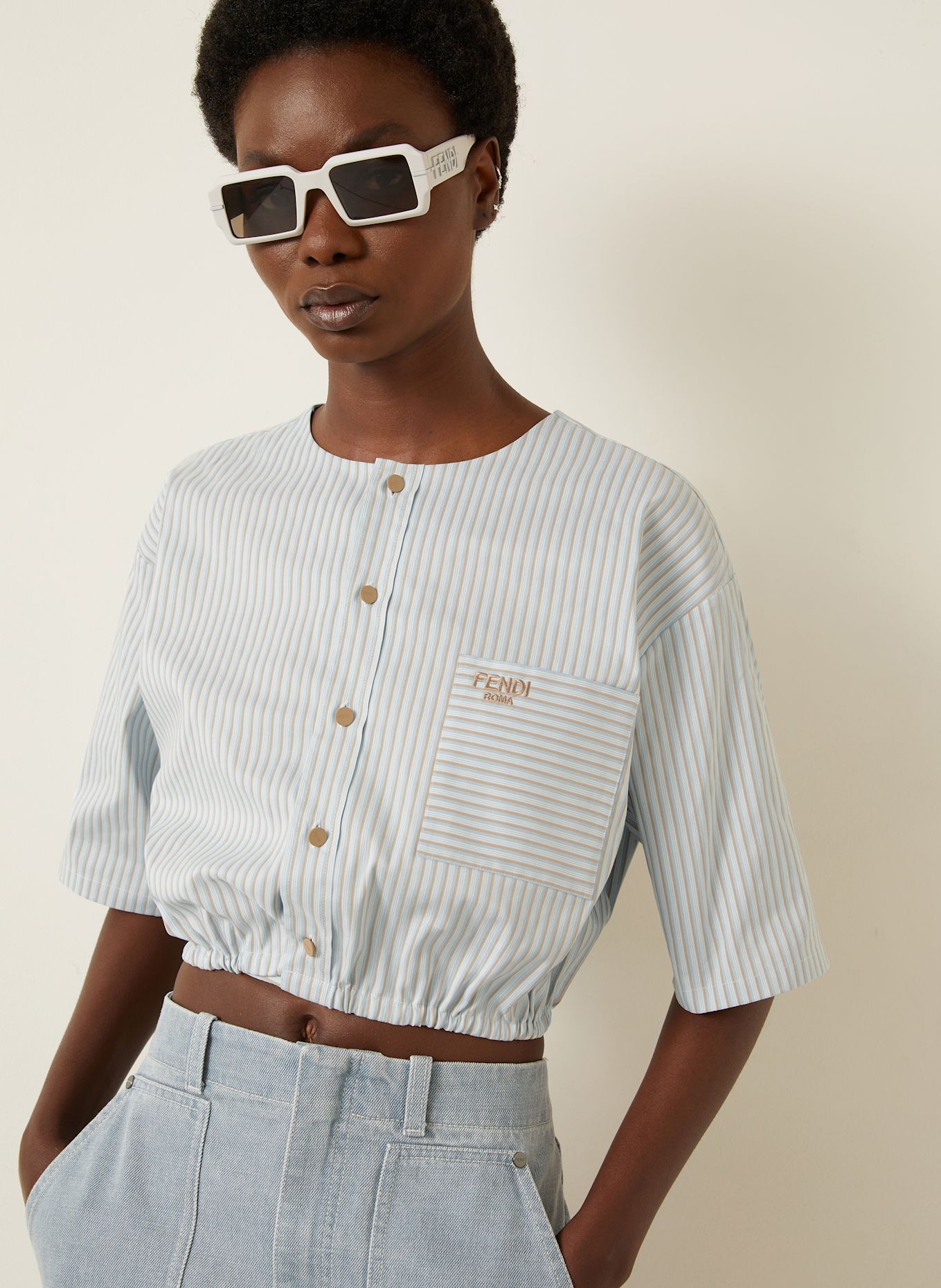 FENDI Bluse: HELLBLAU / CAMEL