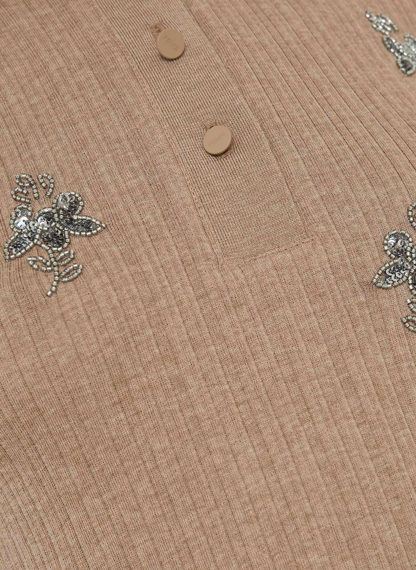 FENDI Knitted polo shirt with decorative gems: LIGHT BROWN / SILVER