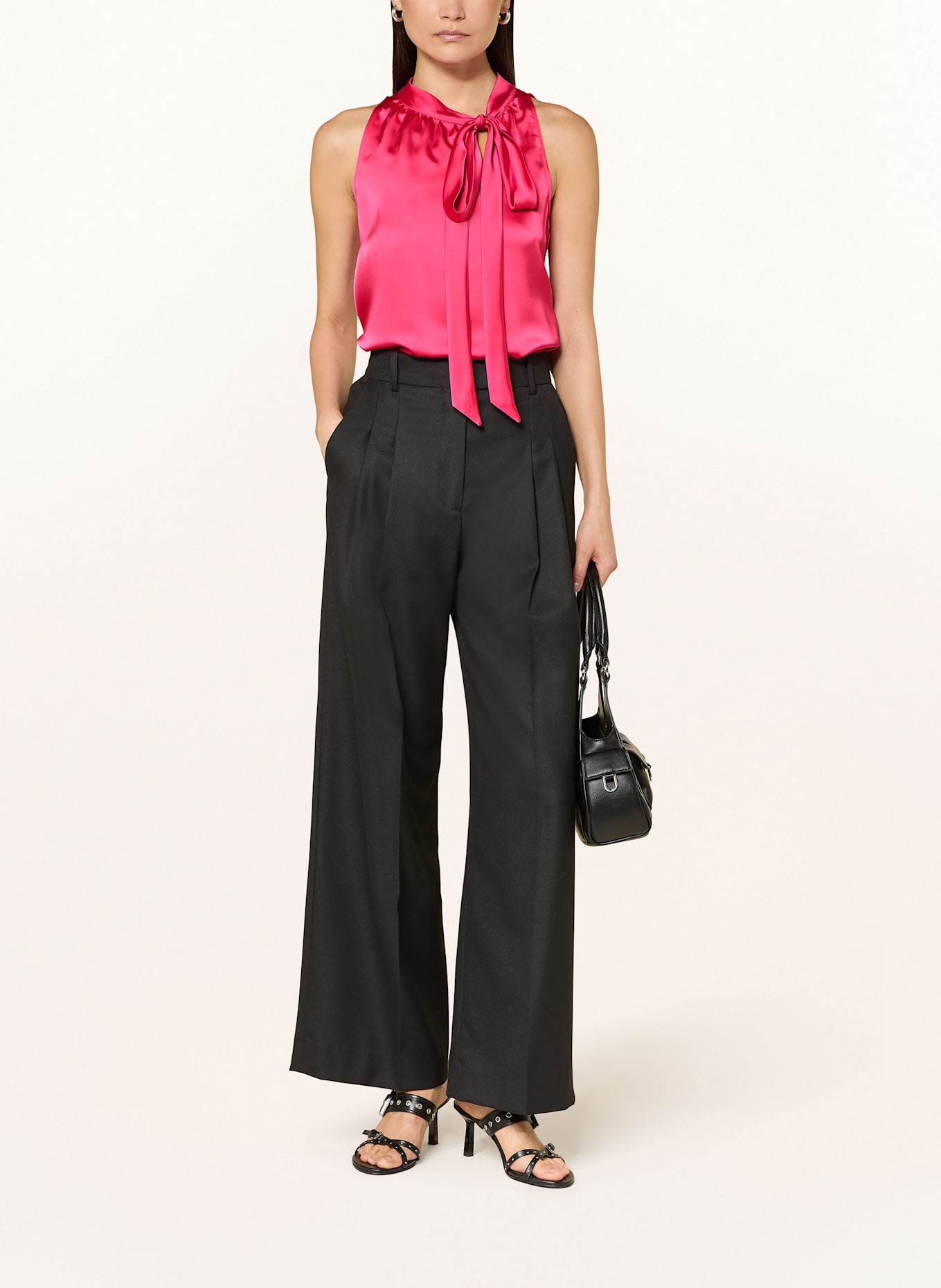 HUGO Blouse à col lavallière CELUNI en satin: ROSE FUCHSIA