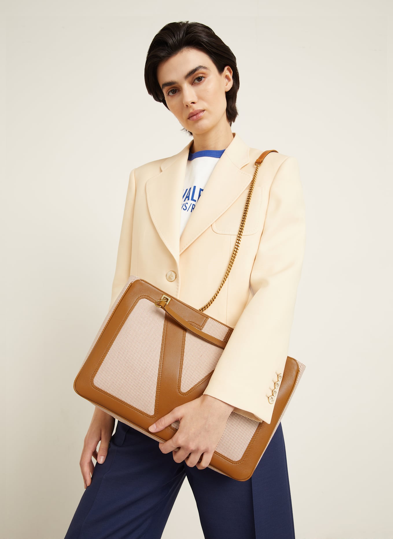 VALENTINO GARAVANI Torba na ramię VIVA SUPERSTAR MEDIUM: BIAŁY/ BRĄZOWY