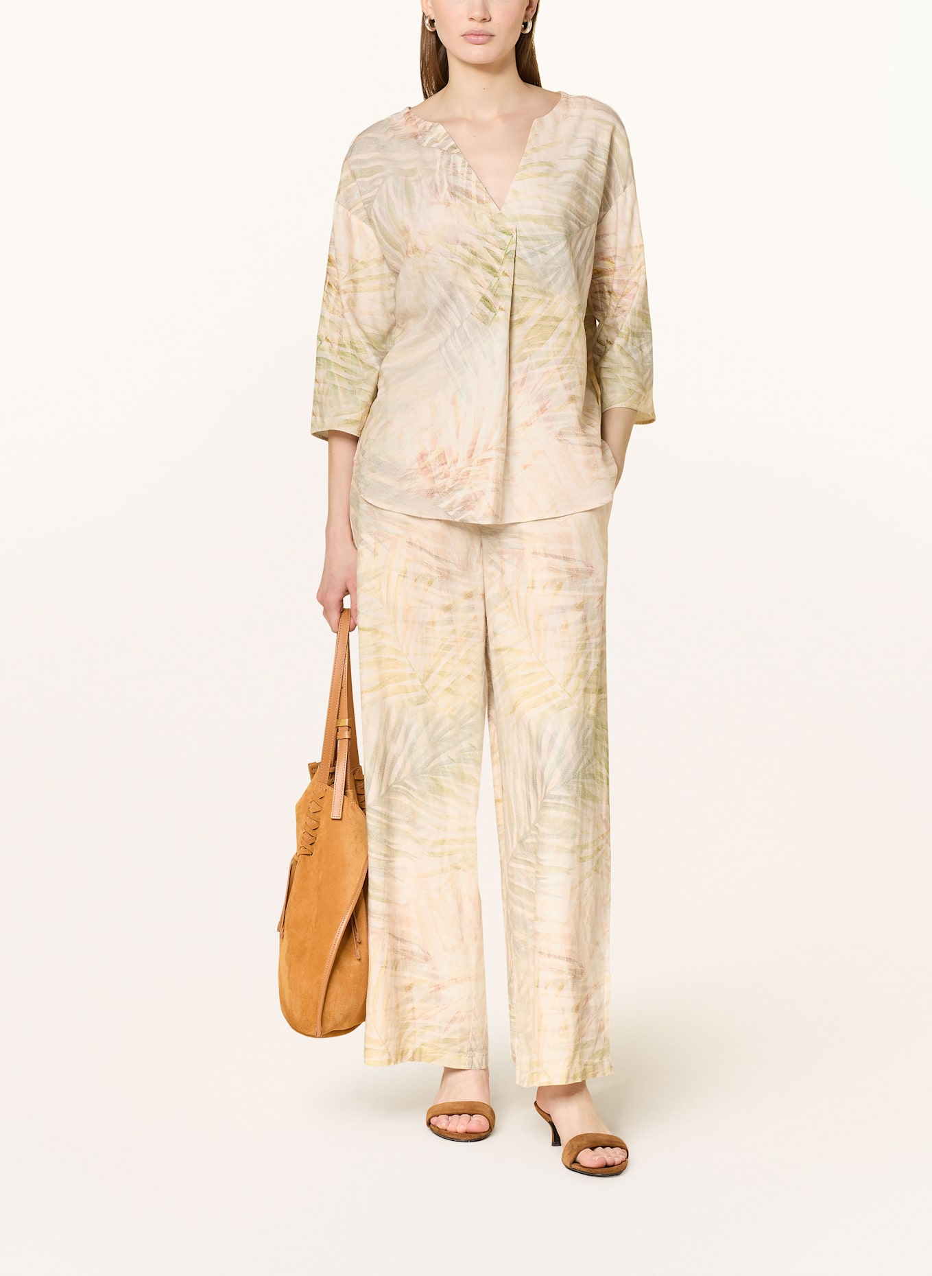 CARTOON Marlene kalhoty se lnem: KRÉMOVÁ / SVĚTLE ZELENÁ / TMAVĚ ORANŽOVÁ