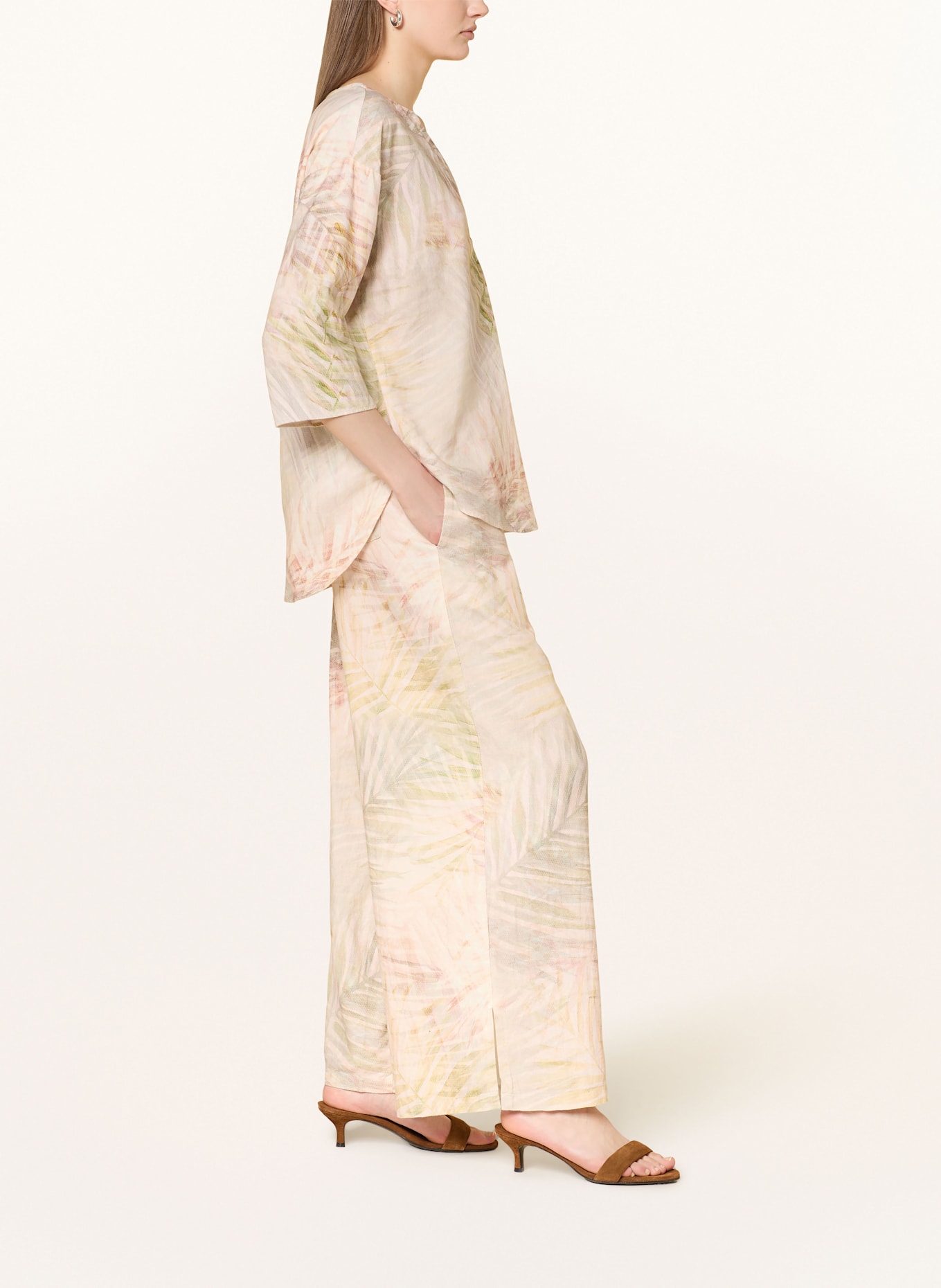 CARTOON Marlene kalhoty se lnem: KRÉMOVÁ / SVĚTLE ZELENÁ / TMAVĚ ORANŽOVÁ