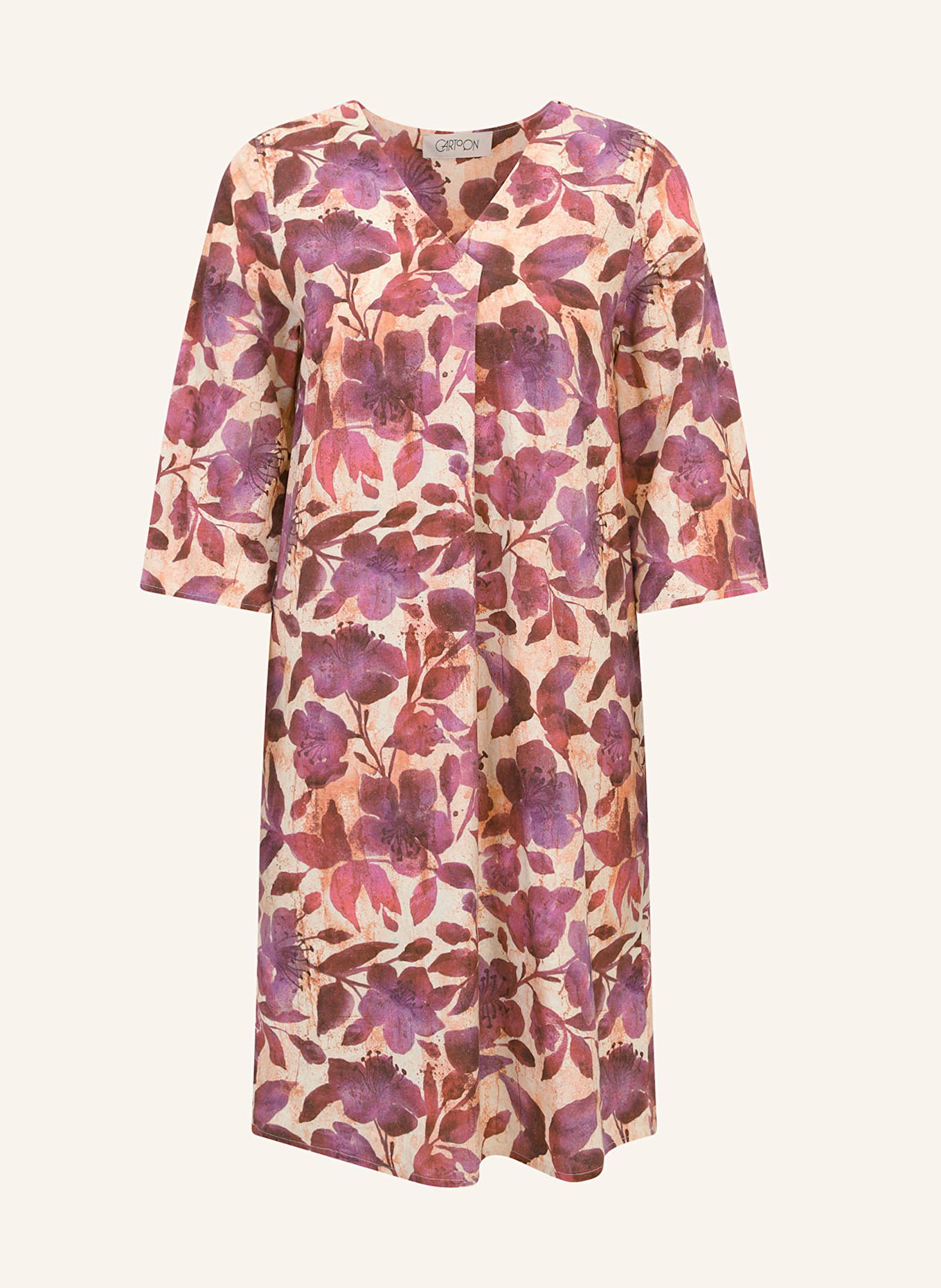CARTOON Kleid mit 3/4-Arm: CREME / LILA / DUNKELLILA