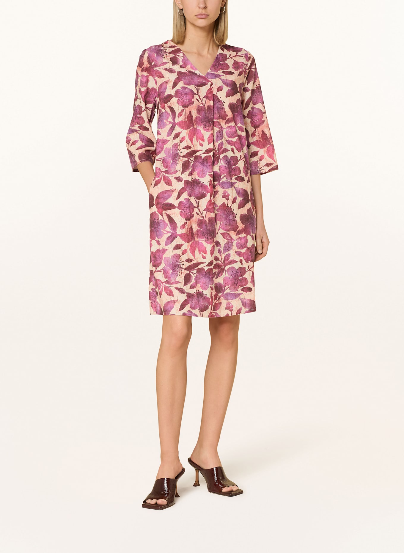 CARTOON Kleid mit 3/4-Arm: CREME / LILA / DUNKELLILA