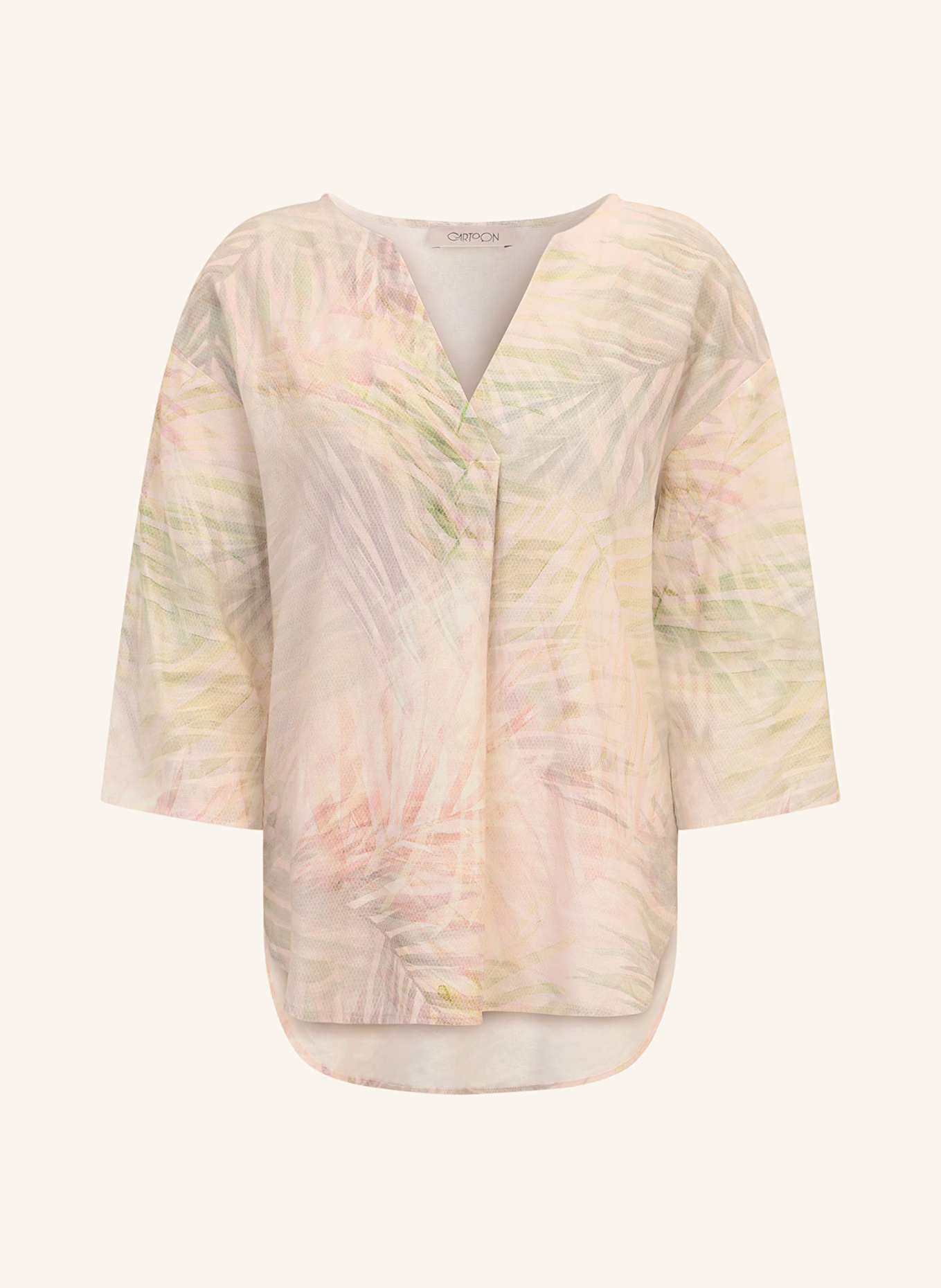 CARTOON Lněná halenka se 3/4 rukávem: KRÉMOVÁ / SVĚTLE ZELENÁ / TMAVĚ ORANŽOVÁ