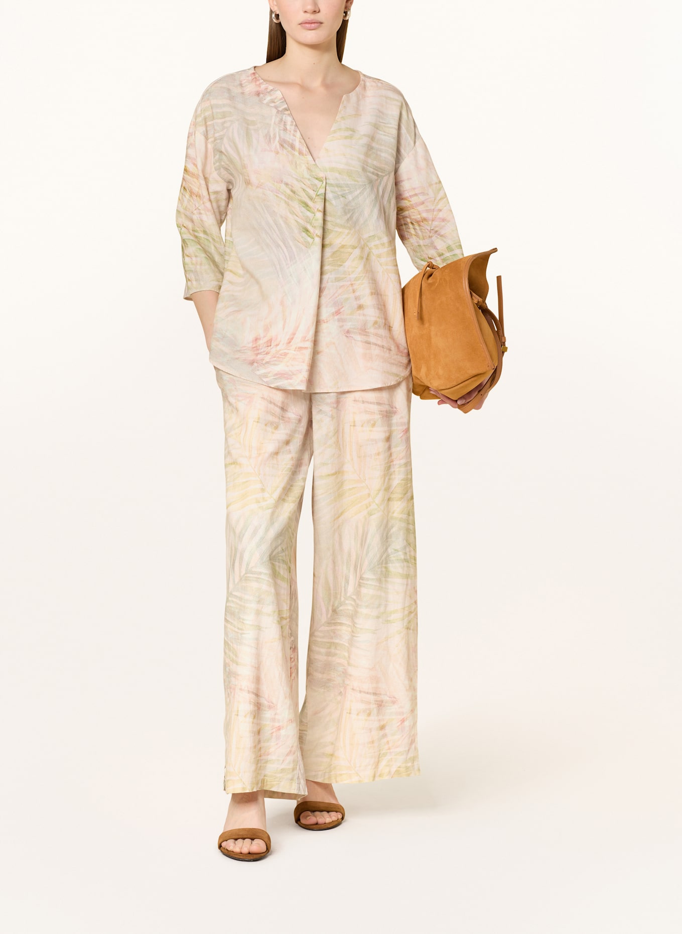 CARTOON Lněná halenka se 3/4 rukávem: KRÉMOVÁ / SVĚTLE ZELENÁ / TMAVĚ ORANŽOVÁ