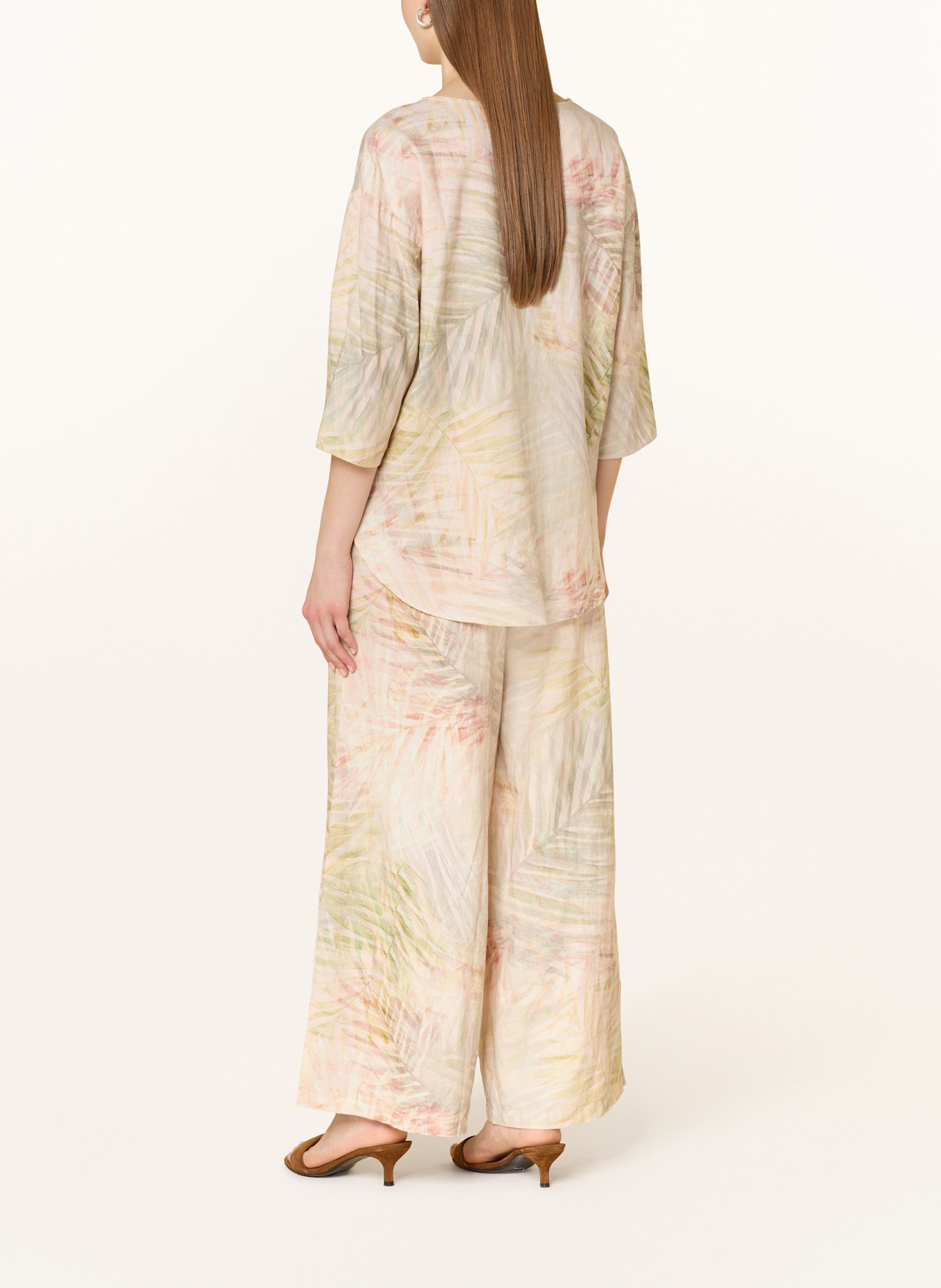 CARTOON Lněná halenka se 3/4 rukávem: KRÉMOVÁ / SVĚTLE ZELENÁ / TMAVĚ ORANŽOVÁ