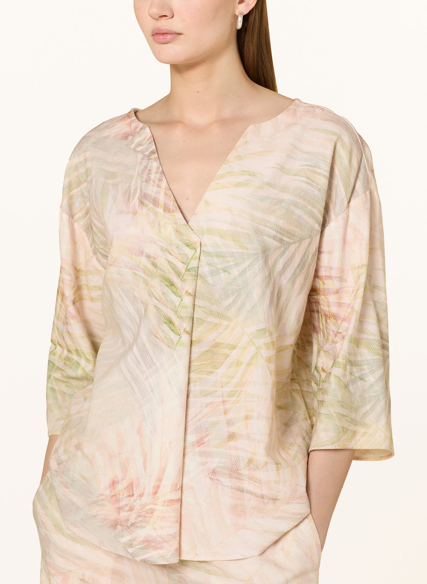 CARTOON Lněná halenka se 3/4 rukávem: KRÉMOVÁ / SVĚTLE ZELENÁ / TMAVĚ ORANŽOVÁ