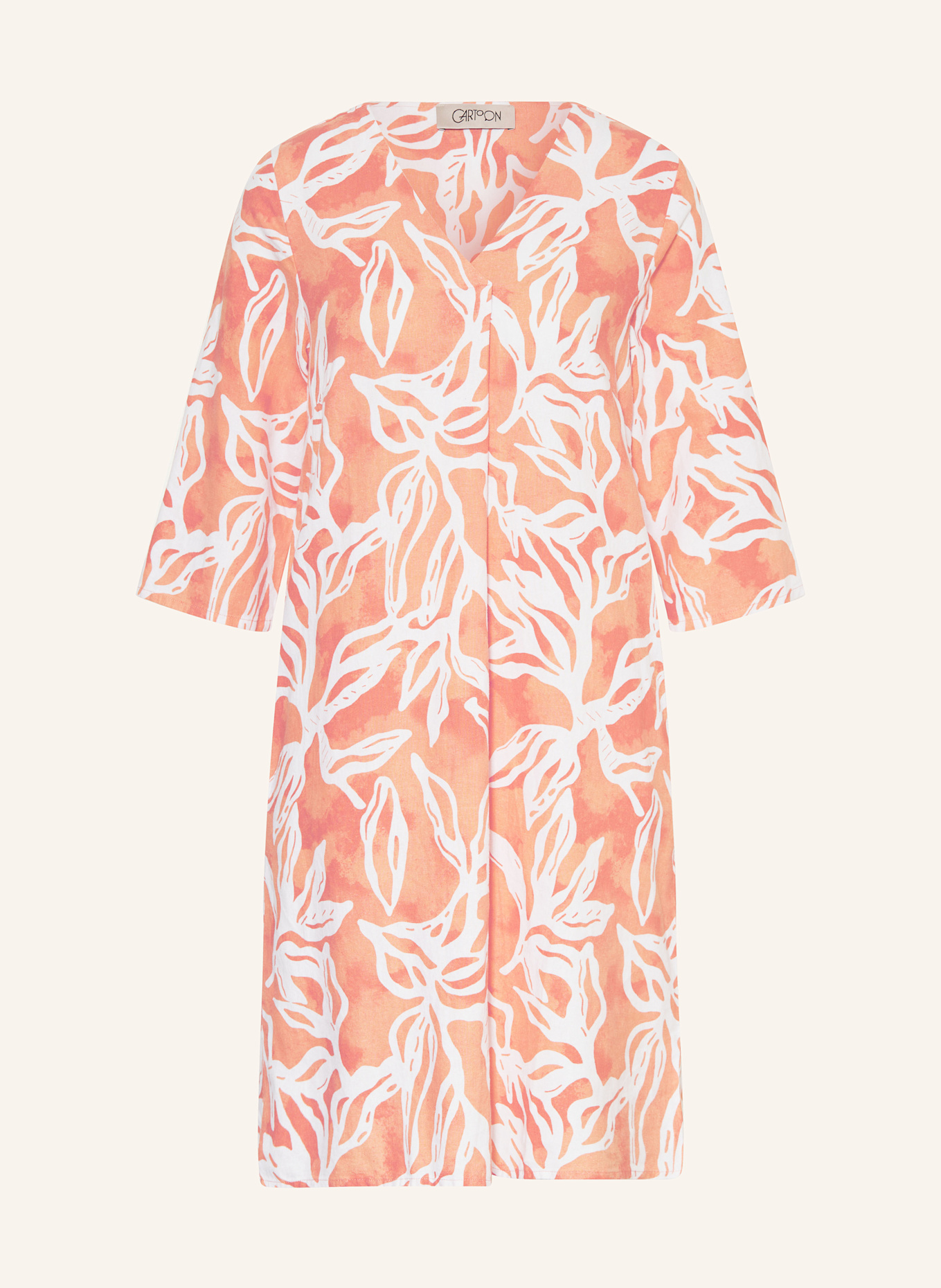 CARTOON Leinenkleid mit 3/4-Arm: LACHS / ECRU