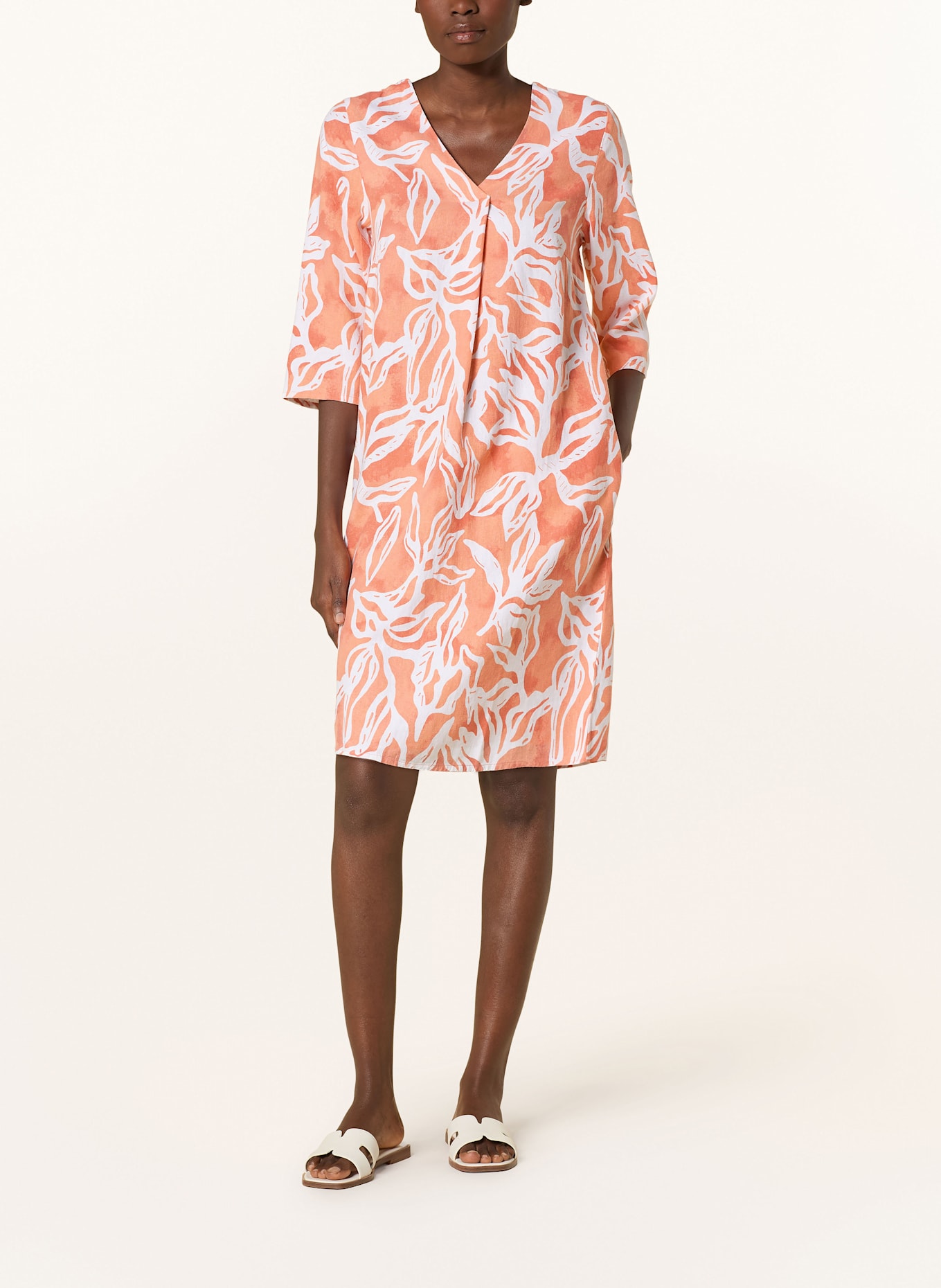 CARTOON Leinenkleid mit 3/4-Arm: LACHS / ECRU