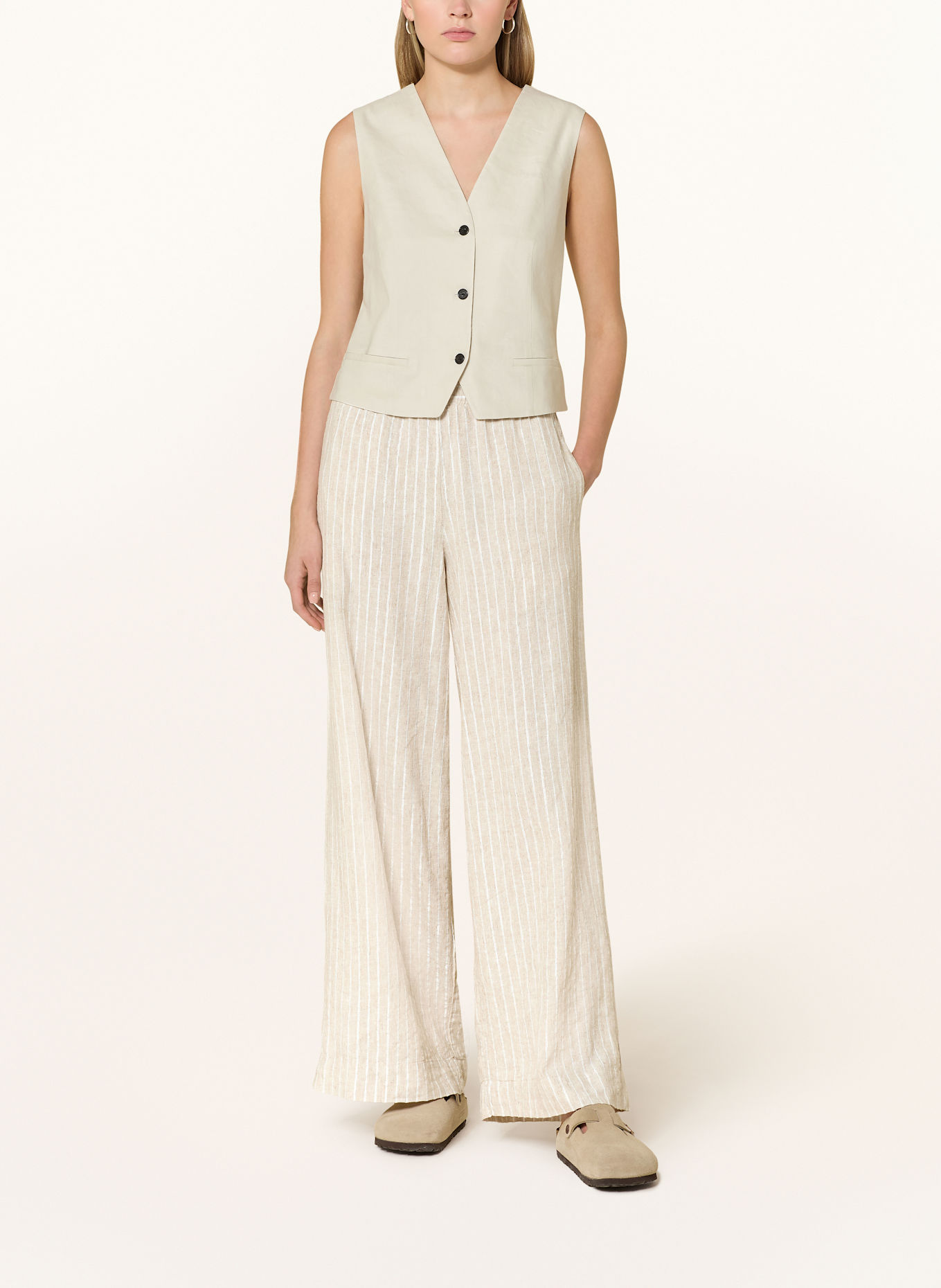 CARTOON Marlenehose mit Leinen und Glitzergarn: HELLBRAUN / WEISS / SILBER