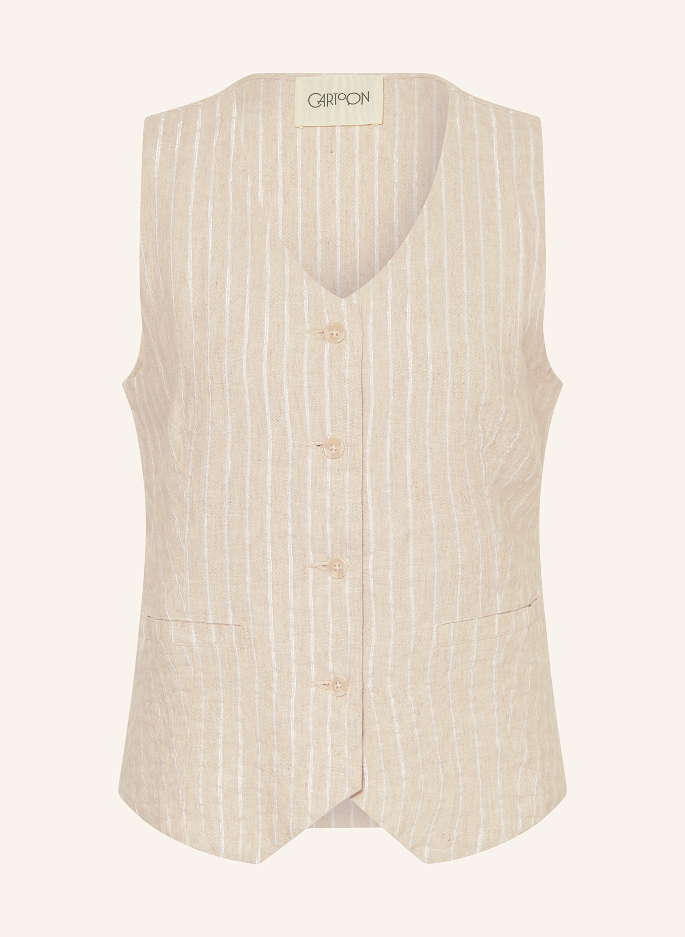 CARTOON Blazerweste mit Leinen und Glitzergarn: BEIGE / SILBER