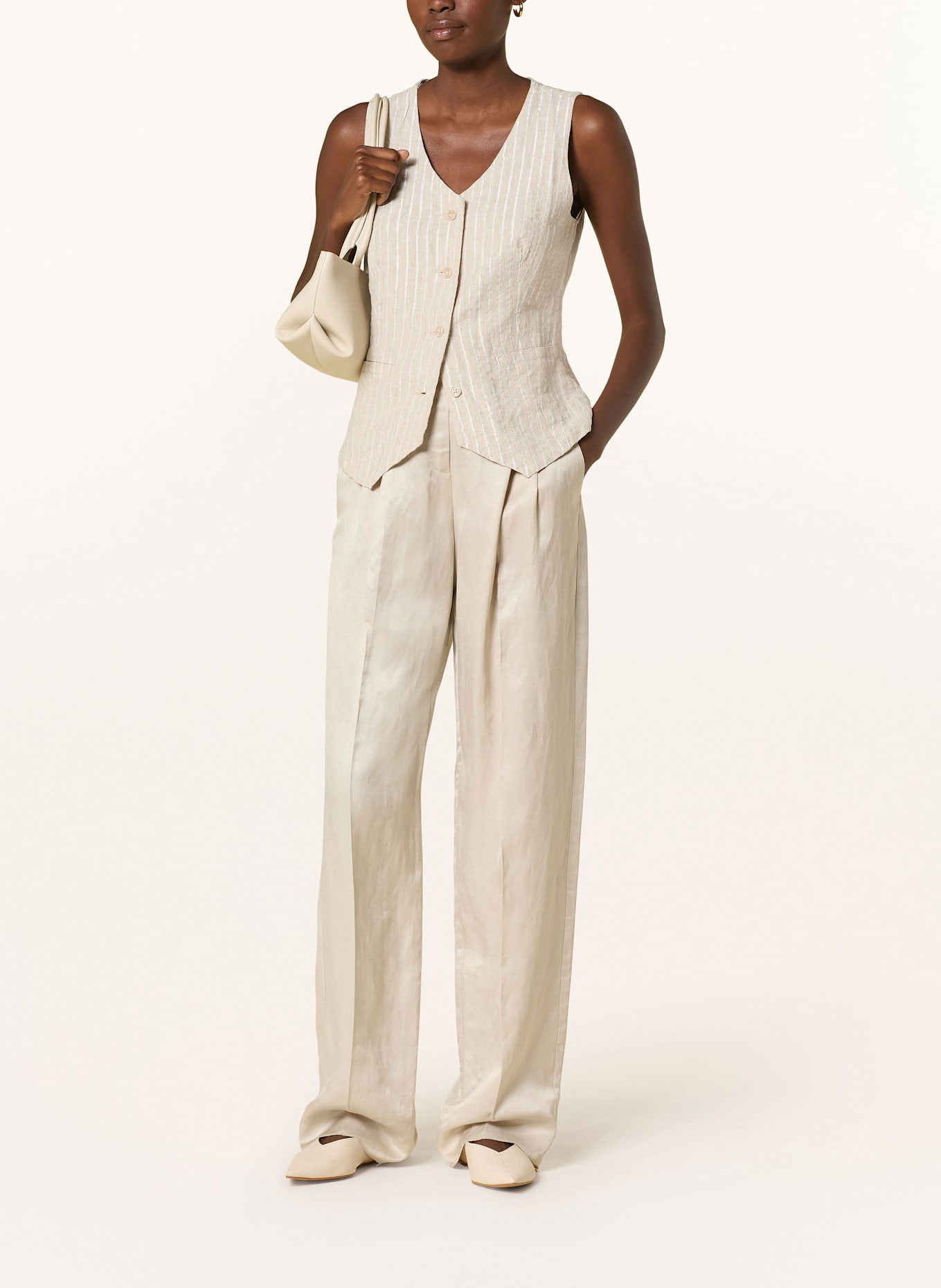 CARTOON Blazerweste mit Leinen und Glitzergarn: BEIGE / SILBER