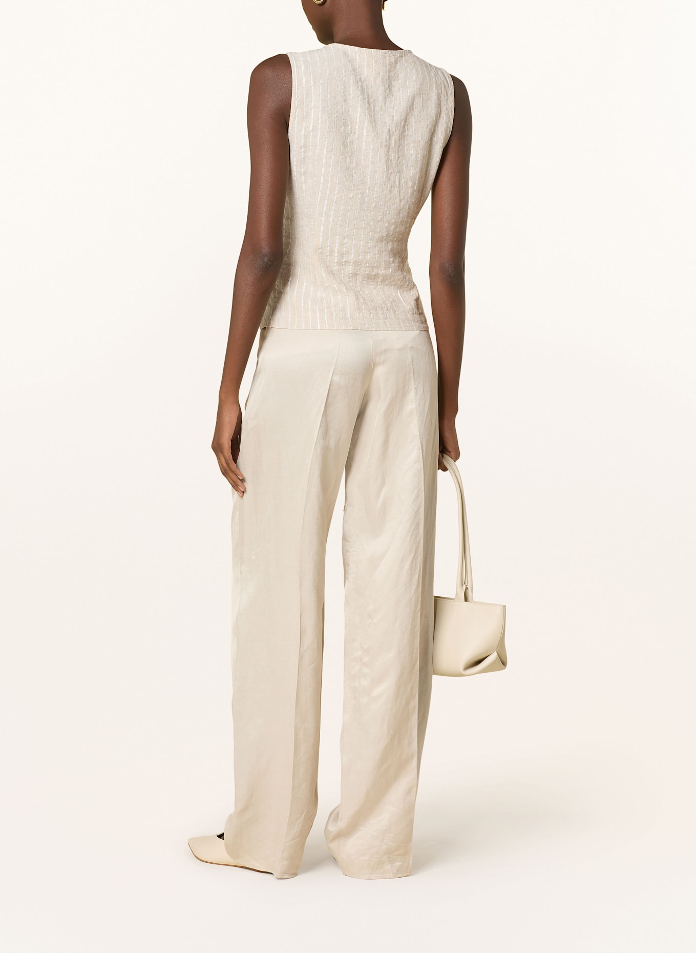 CARTOON Blazerweste mit Leinen und Glitzergarn: BEIGE / SILBER