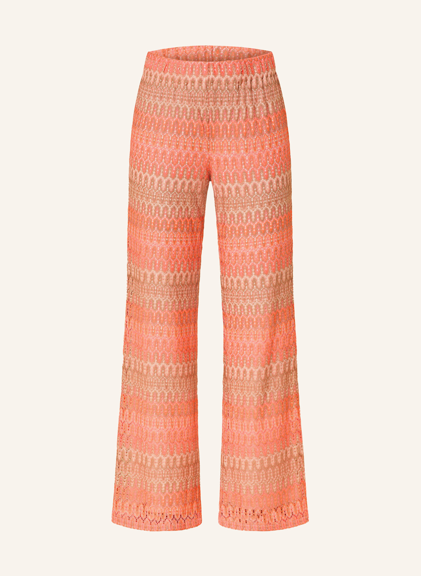 CARTOON Broderie anglaise trousers: NEON PINK / TAUPE / WHITE