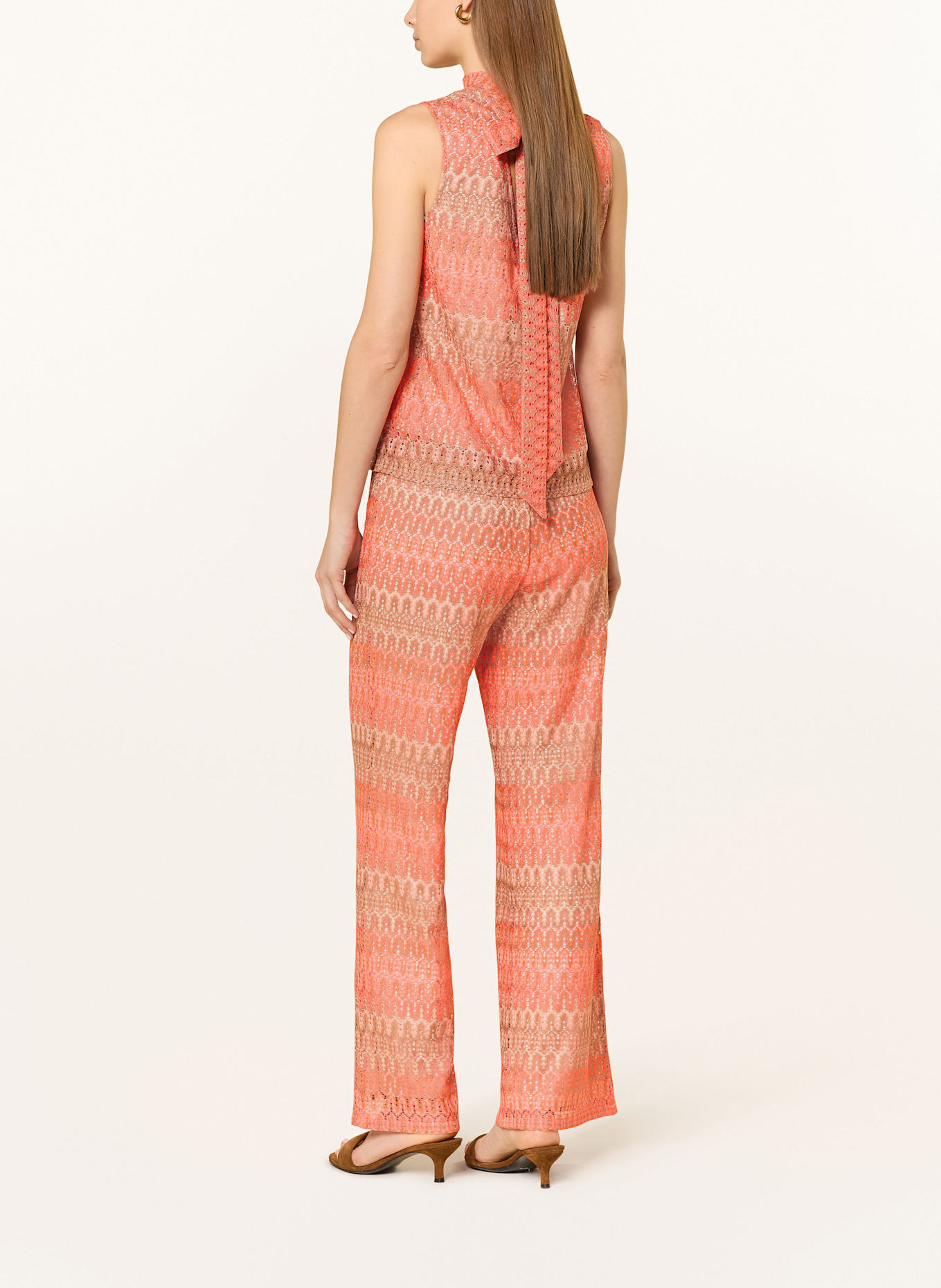 CARTOON Broderie anglaise trousers: NEON PINK / TAUPE / WHITE