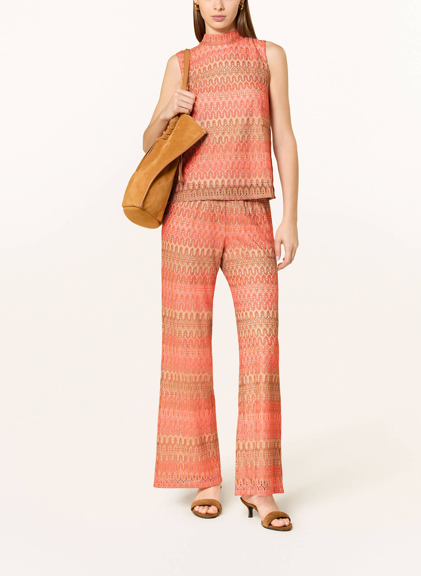 CARTOON Blusentop mit Lochspitze und Glitzergarn: NEONROSA / WEISS / TAUPE