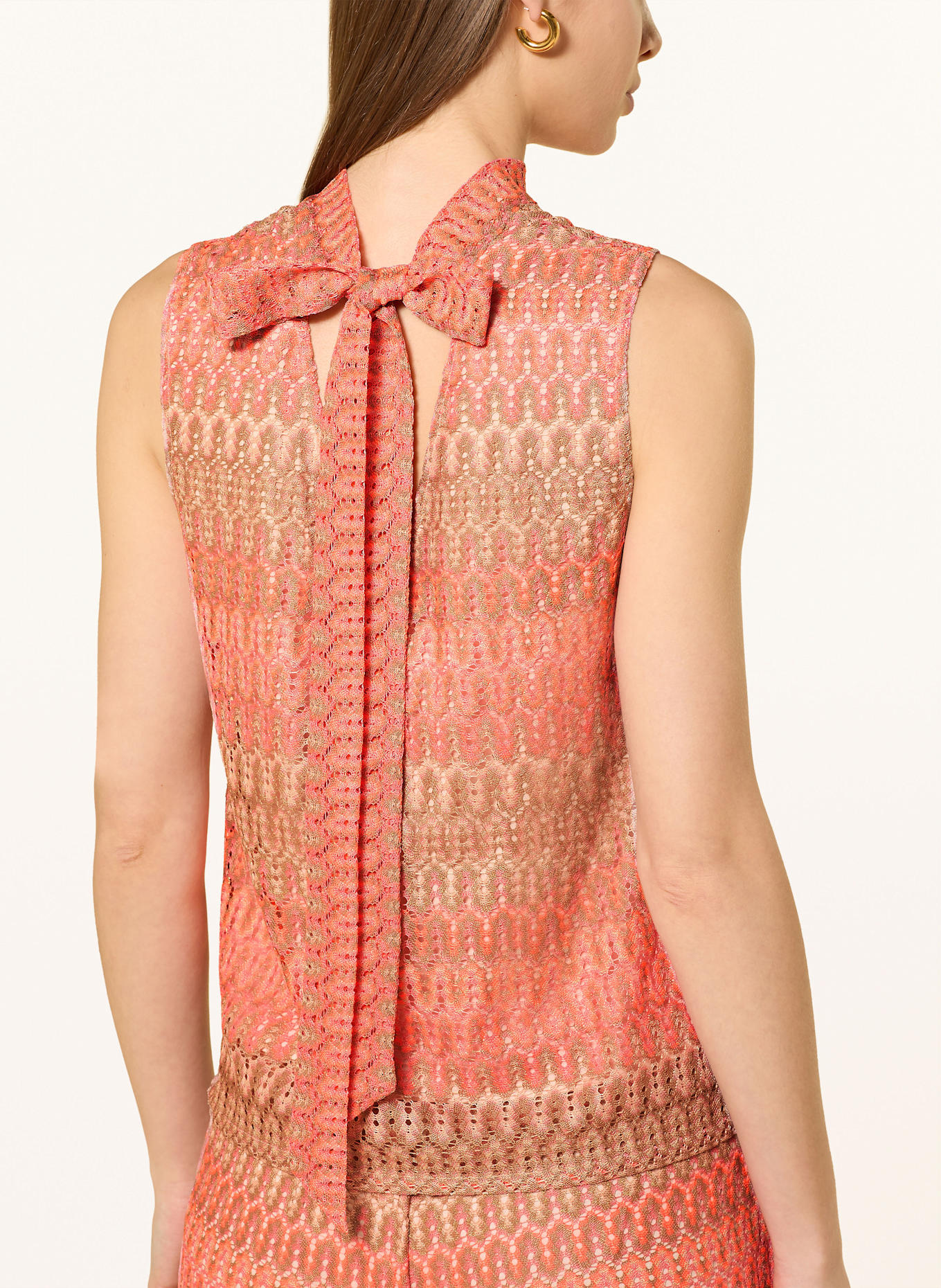 CARTOON Blusentop mit Lochspitze und Glitzergarn: NEONROSA / WEISS / TAUPE