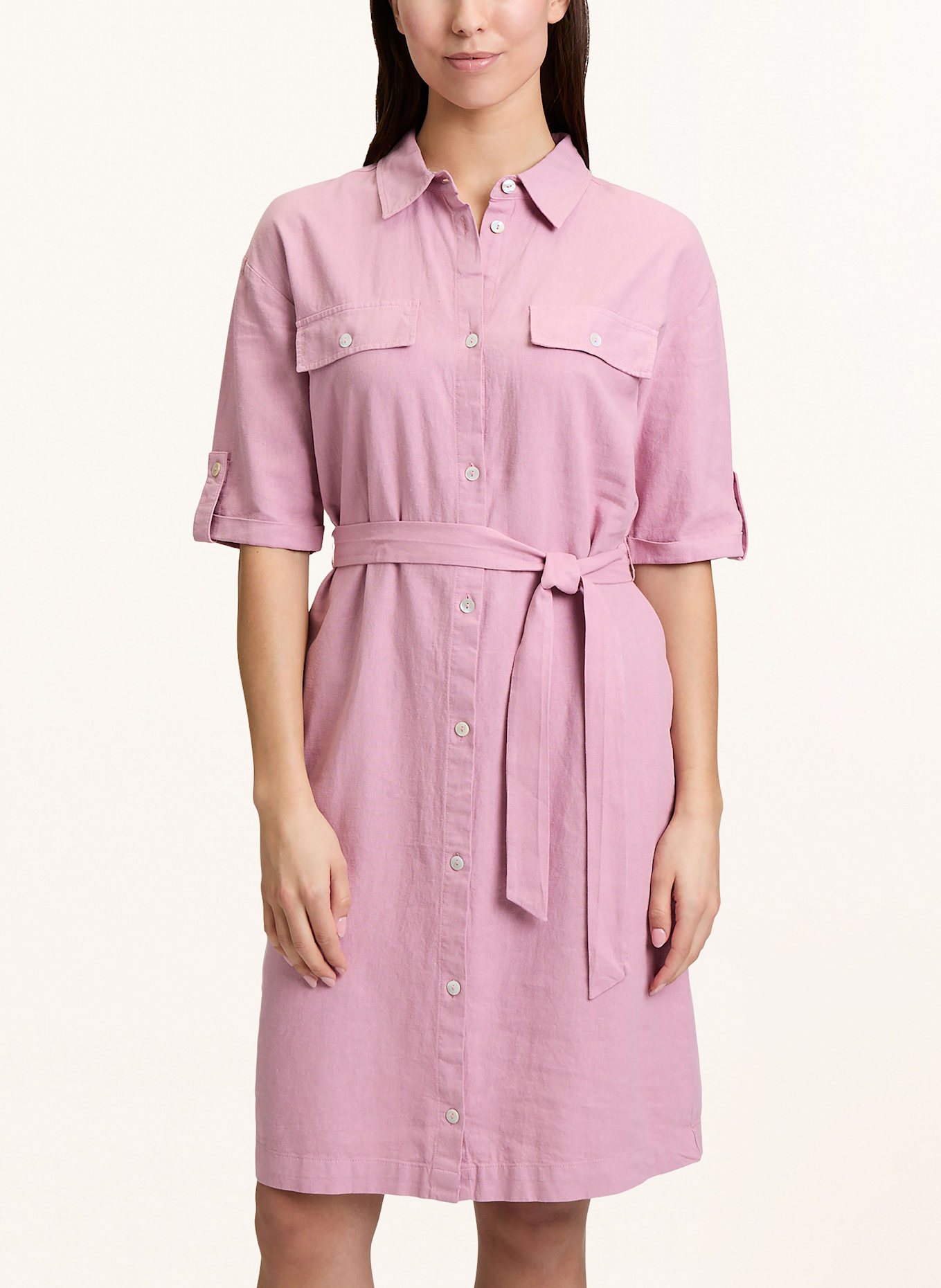 CARTOON Hemdblusenkleid mit Leinen und 3/4-Arm: ROSÉ