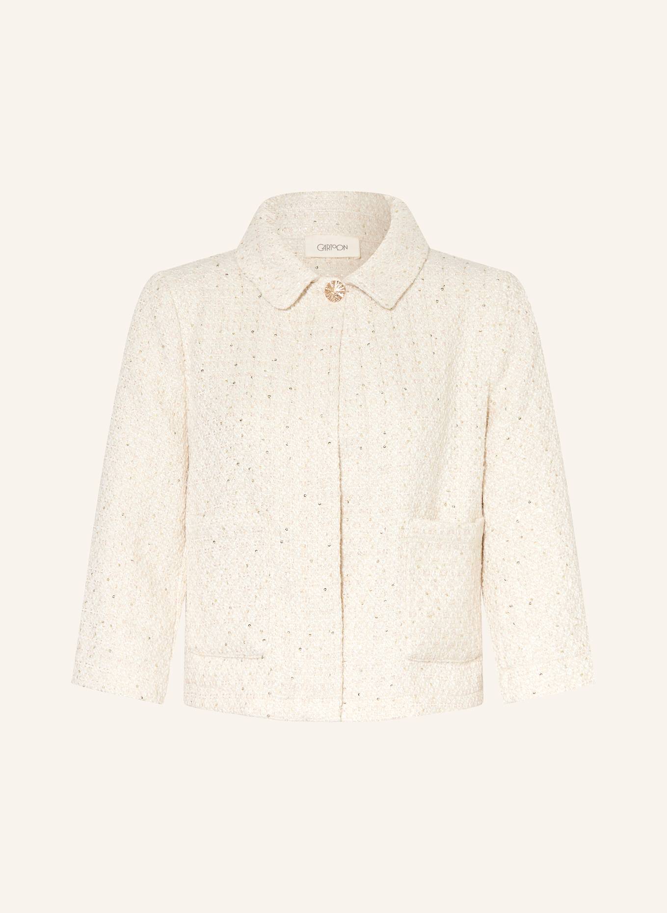 CARTOON Bouclé jacket with 3/4 sleeves and sequins: CREAM