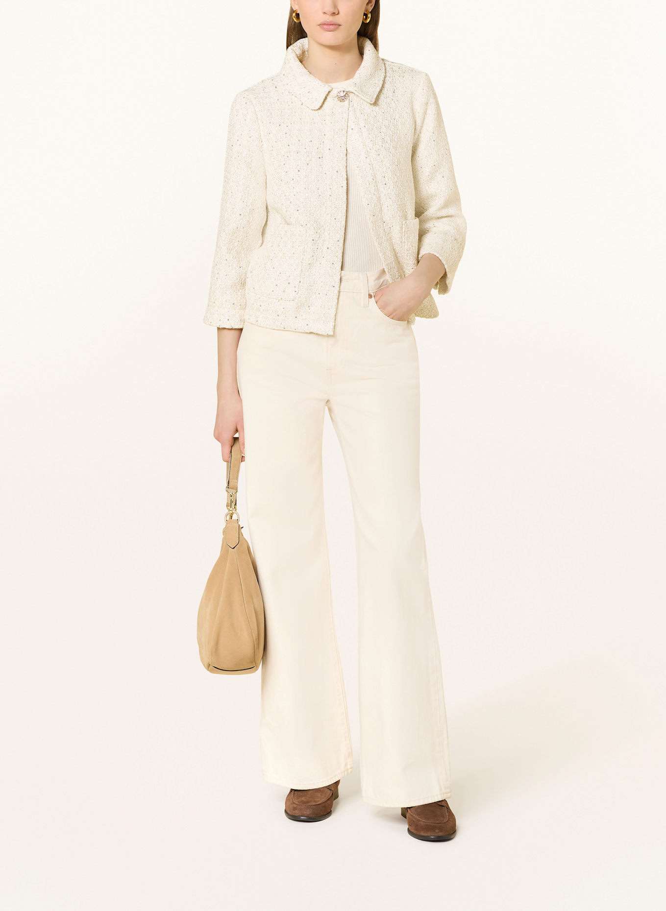 CARTOON Bouclé jacket with 3/4 sleeves and sequins: CREAM