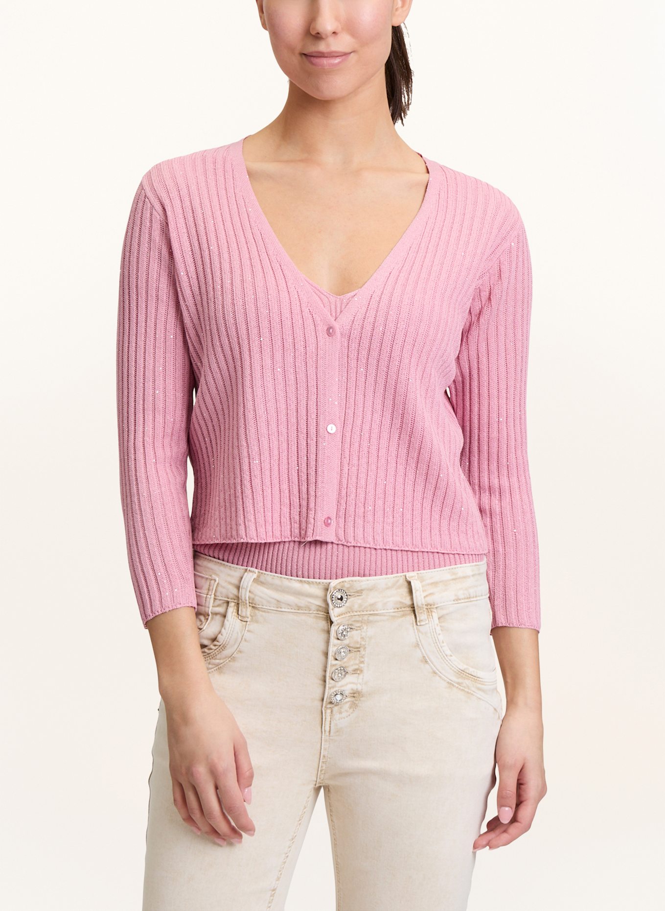 CARTOON Strickjacke mit 3/4-Arm und Pailletten: ROSÉ