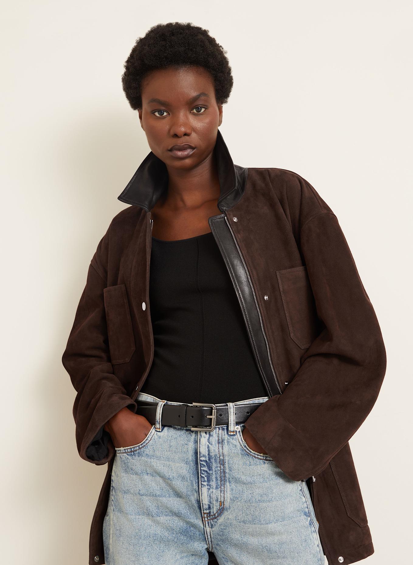 NOUR HAMMOUR Lederjacke BARN: DUNKELBRAUN