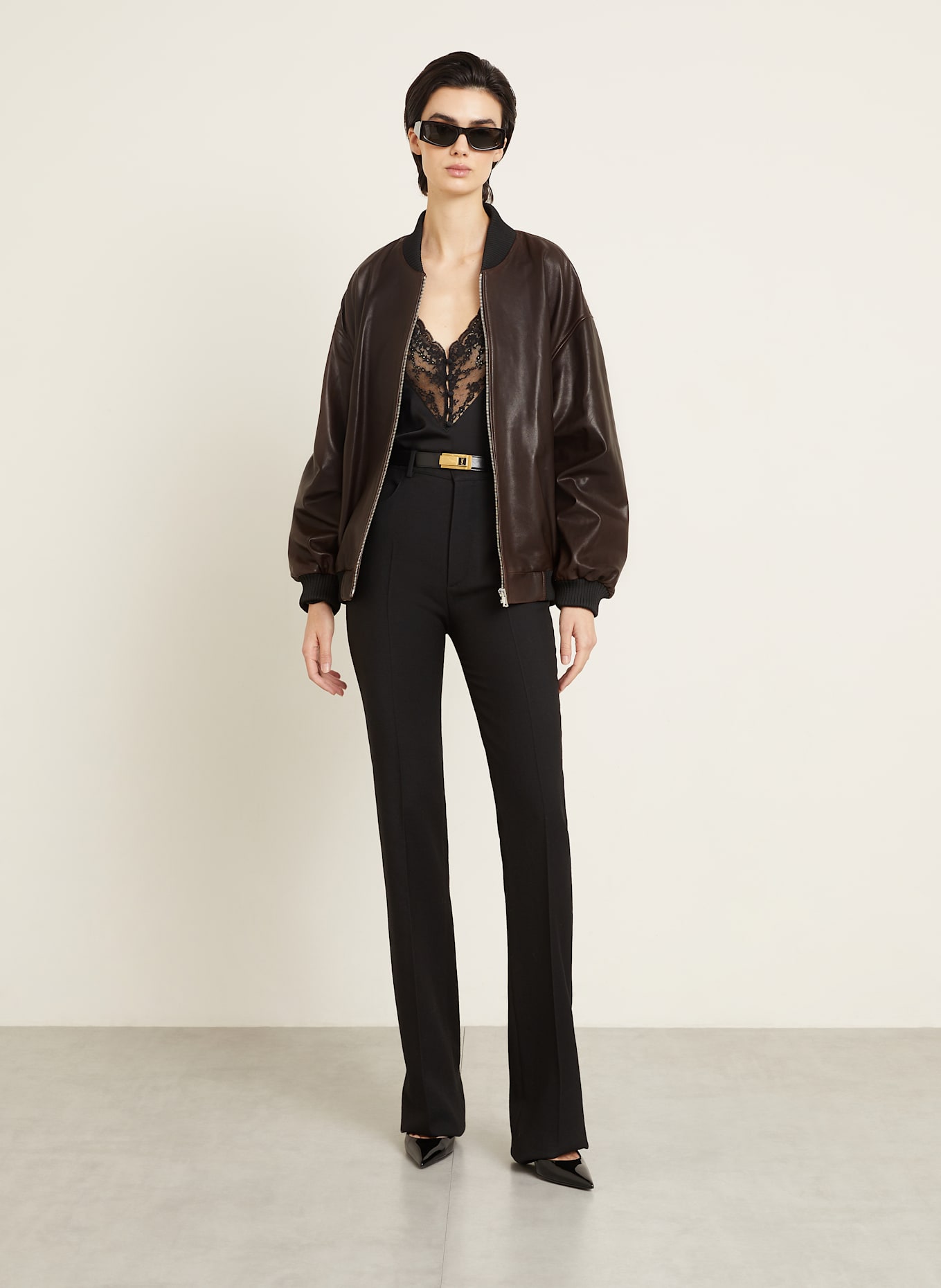 NOUR HAMMOUR Kožený blouson MARLY: TMAVĚ HNĚDÁ