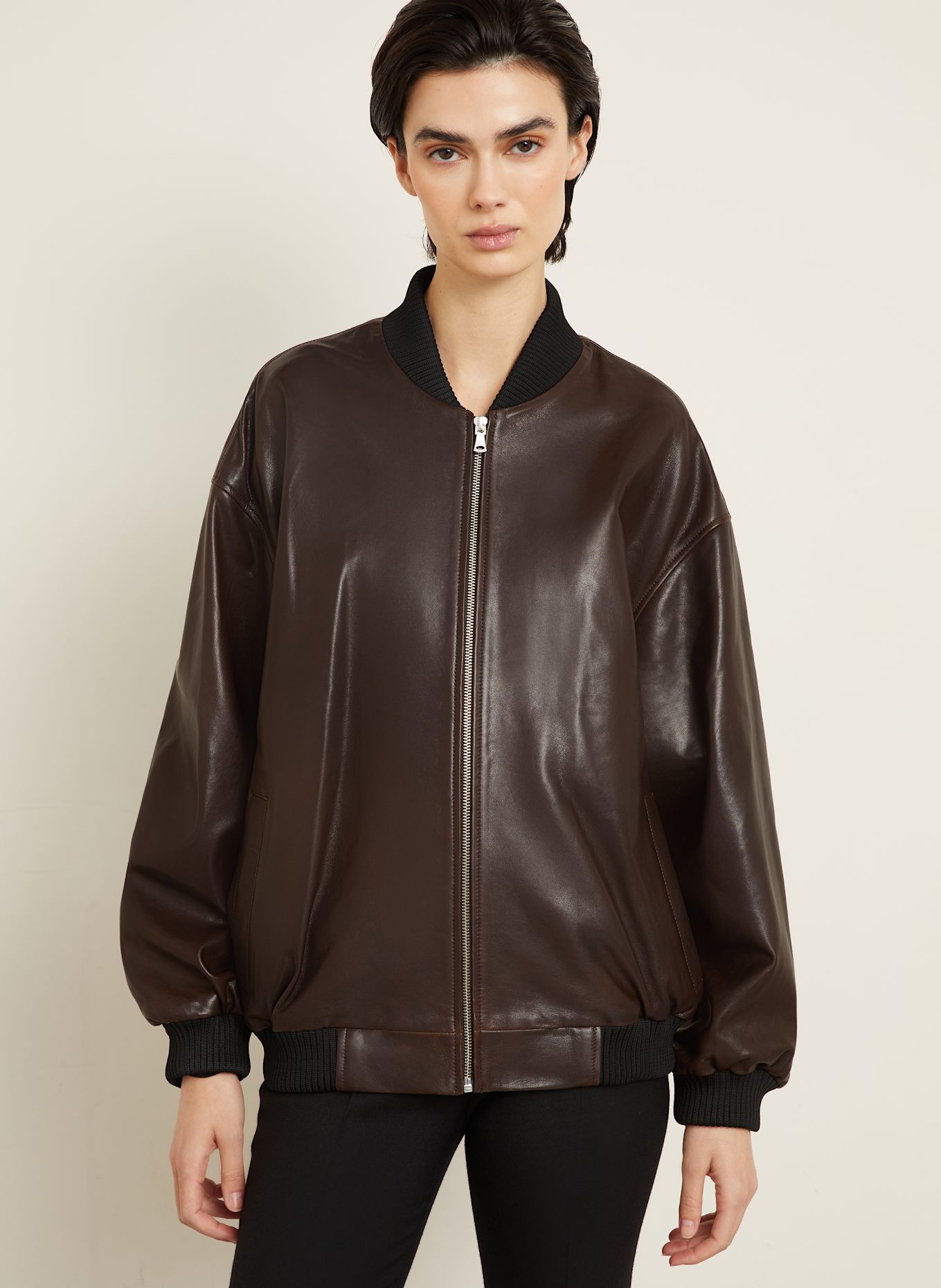 NOUR HAMMOUR Kožený blouson MARLY: TMAVĚ HNĚDÁ