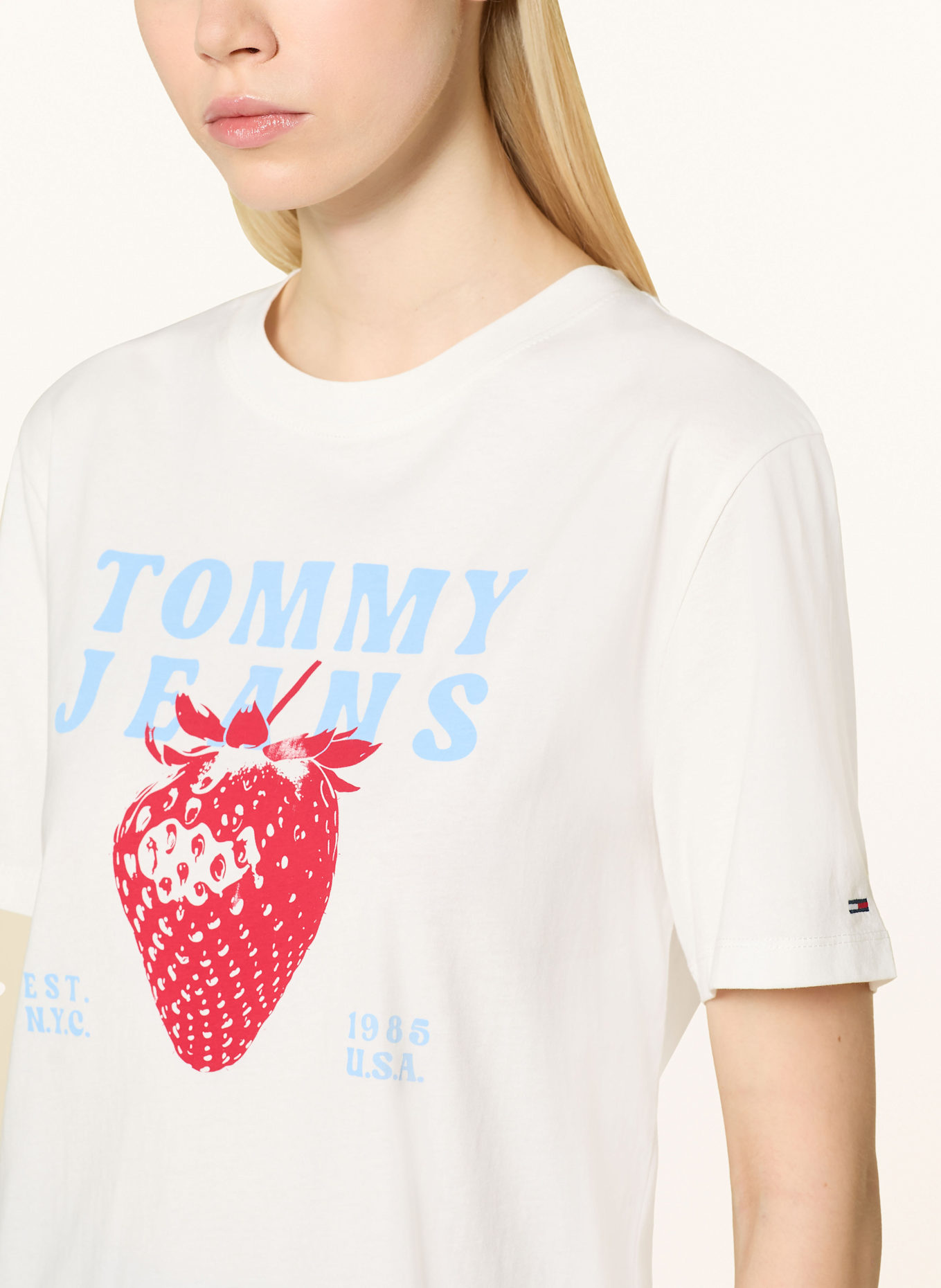 TOMMY JEANS T-Shirt: ECRU / ROT / HELLBLAU