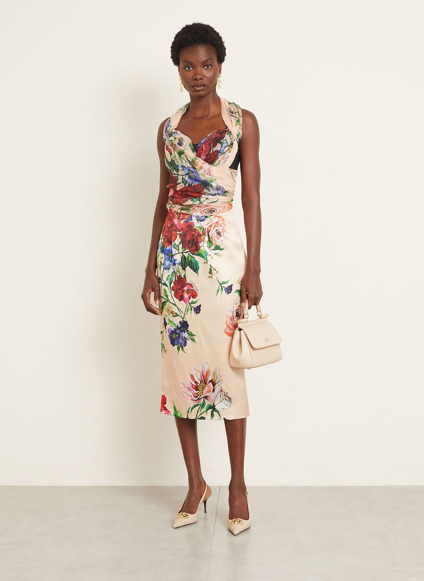 DOLCE & GABBANA Satinrock: NUDE/ ROT/ GRÜN