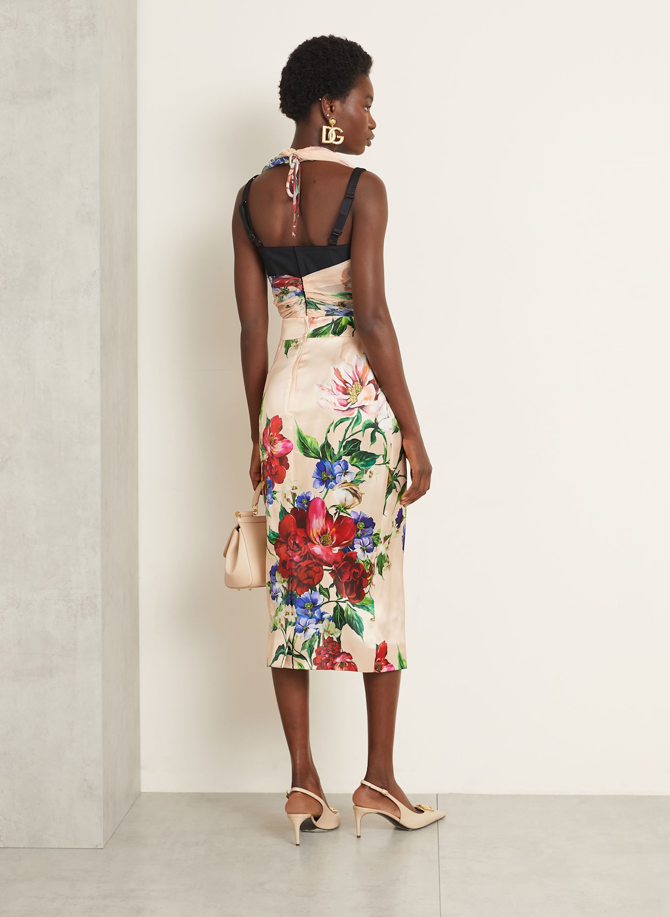 DOLCE & GABBANA Satinrock: NUDE/ ROT/ GRÜN