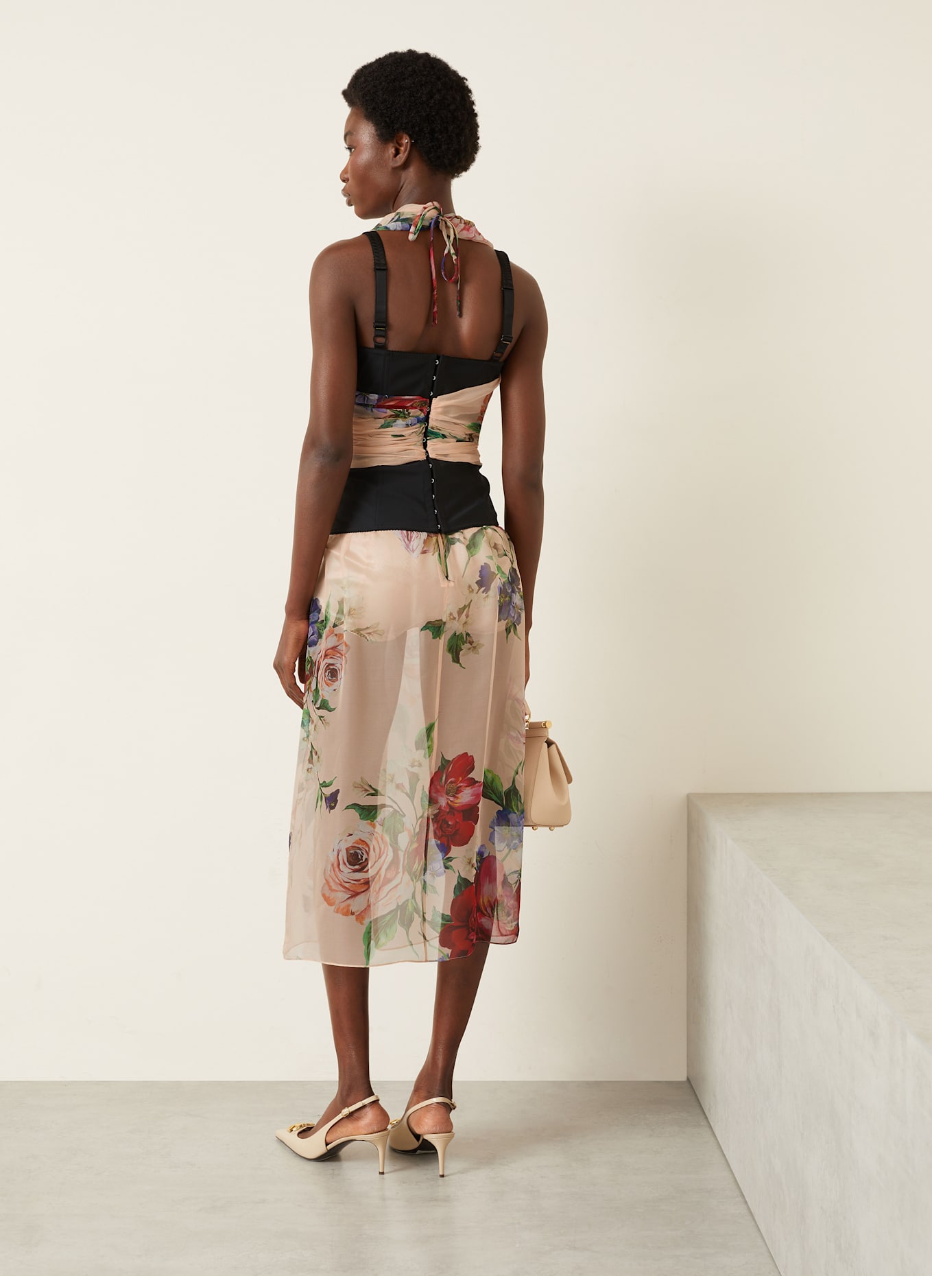 DOLCE & GABBANA Blusentop mit Seide: BEIGE/ GRÜN/ ROT