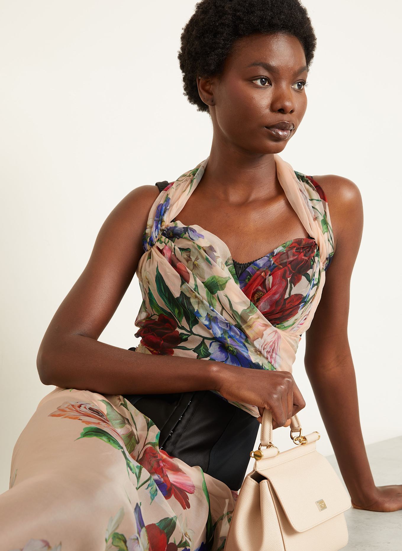 DOLCE & GABBANA Blusentop mit Seide: BEIGE/ GRÜN/ ROT