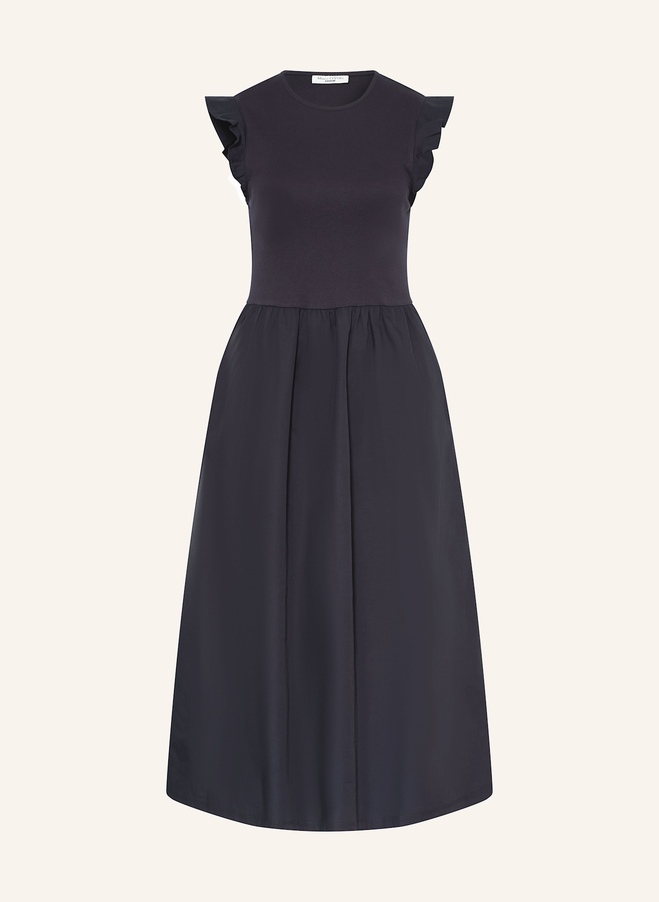 Marc O'Polo DENIM Kleid im Materialmix und Volants: DUNKELBLAU