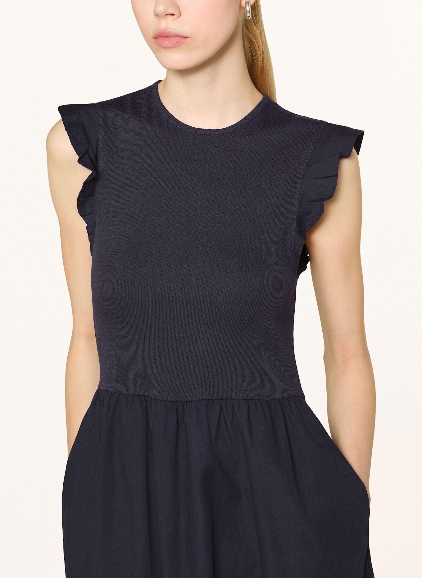 Marc O'Polo DENIM Kleid im Materialmix und Volants: DUNKELBLAU