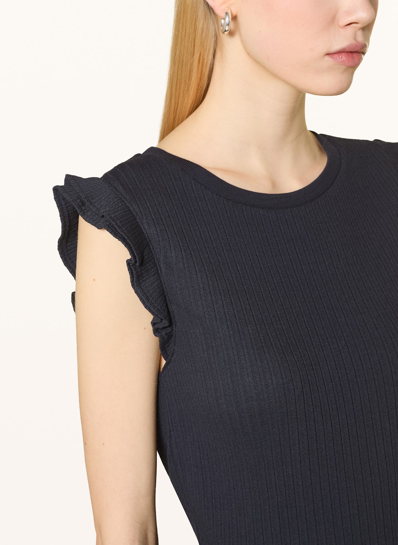 Marc O'Polo DENIM T-Shirt mit Rüschen: DUNKELBLAU