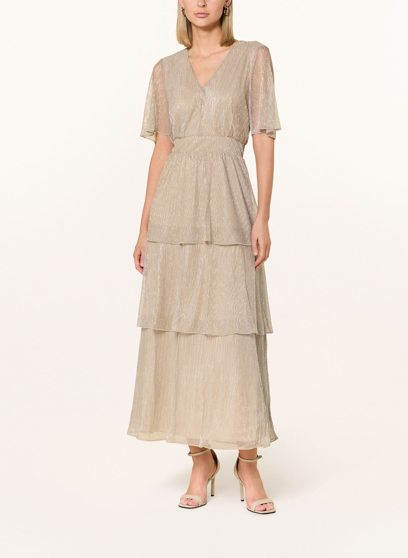 oui Plisseekleid mit Glitzergarn: TAUPE