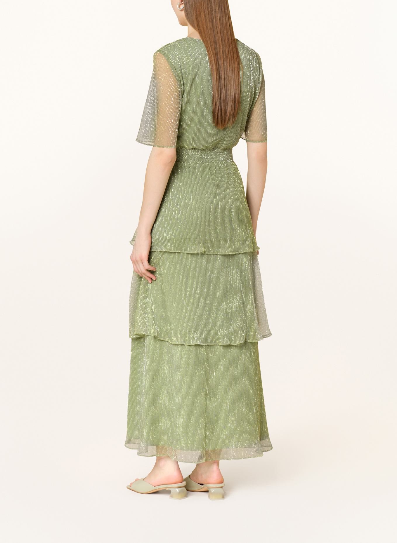 oui Plisseekleid mit Glitzergarn: HELLGRÜN/ SILBER