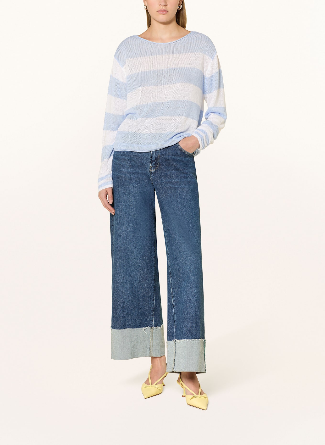 oui Leinenpullover: HELLBLAU / WEISS