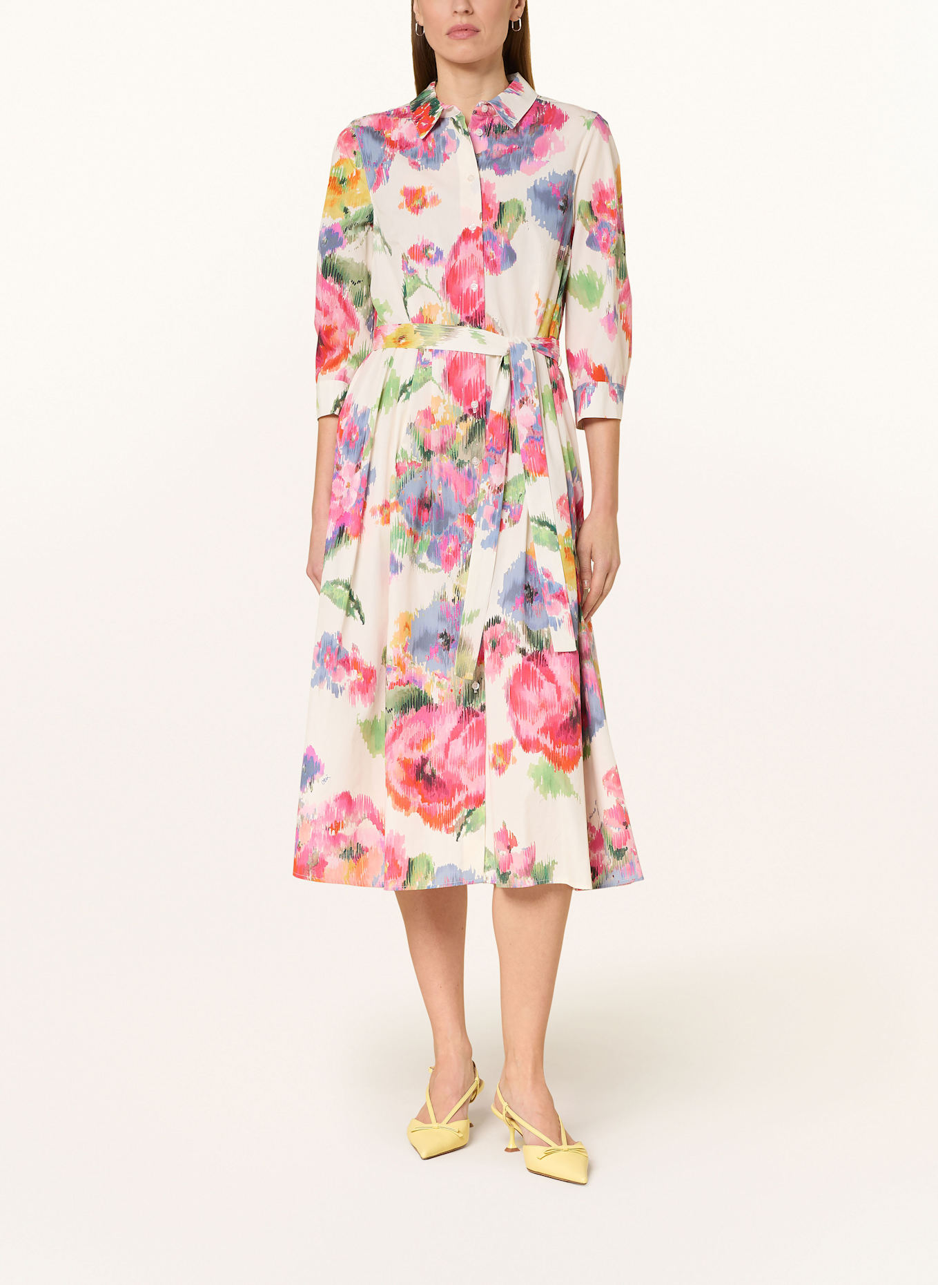 oui Hemdblusenkleid mit 3/4-Arm: ECRU/ PINK/ HELLGRÜN