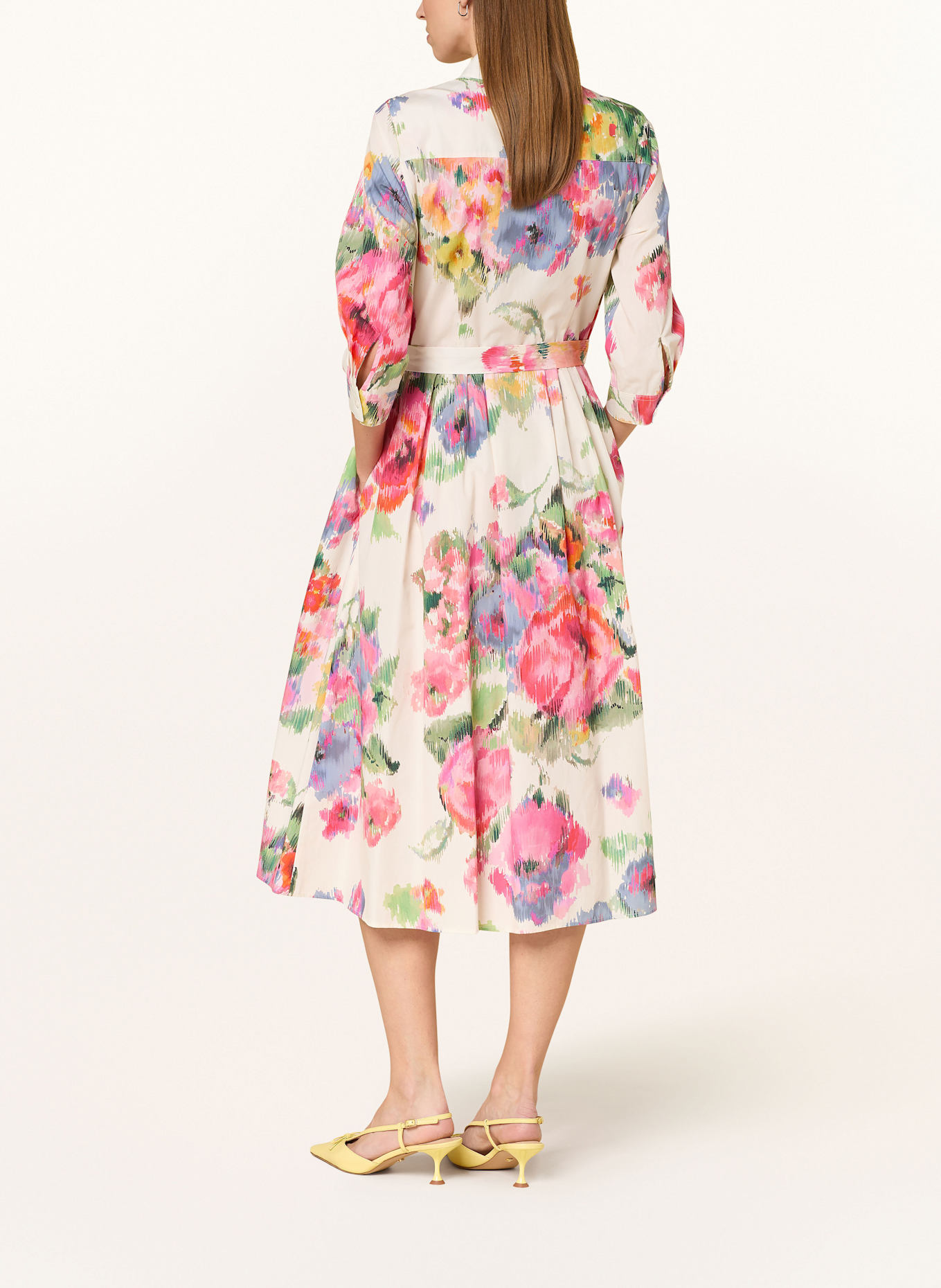 oui Hemdblusenkleid mit 3/4-Arm: ECRU/ PINK/ HELLGRÜN