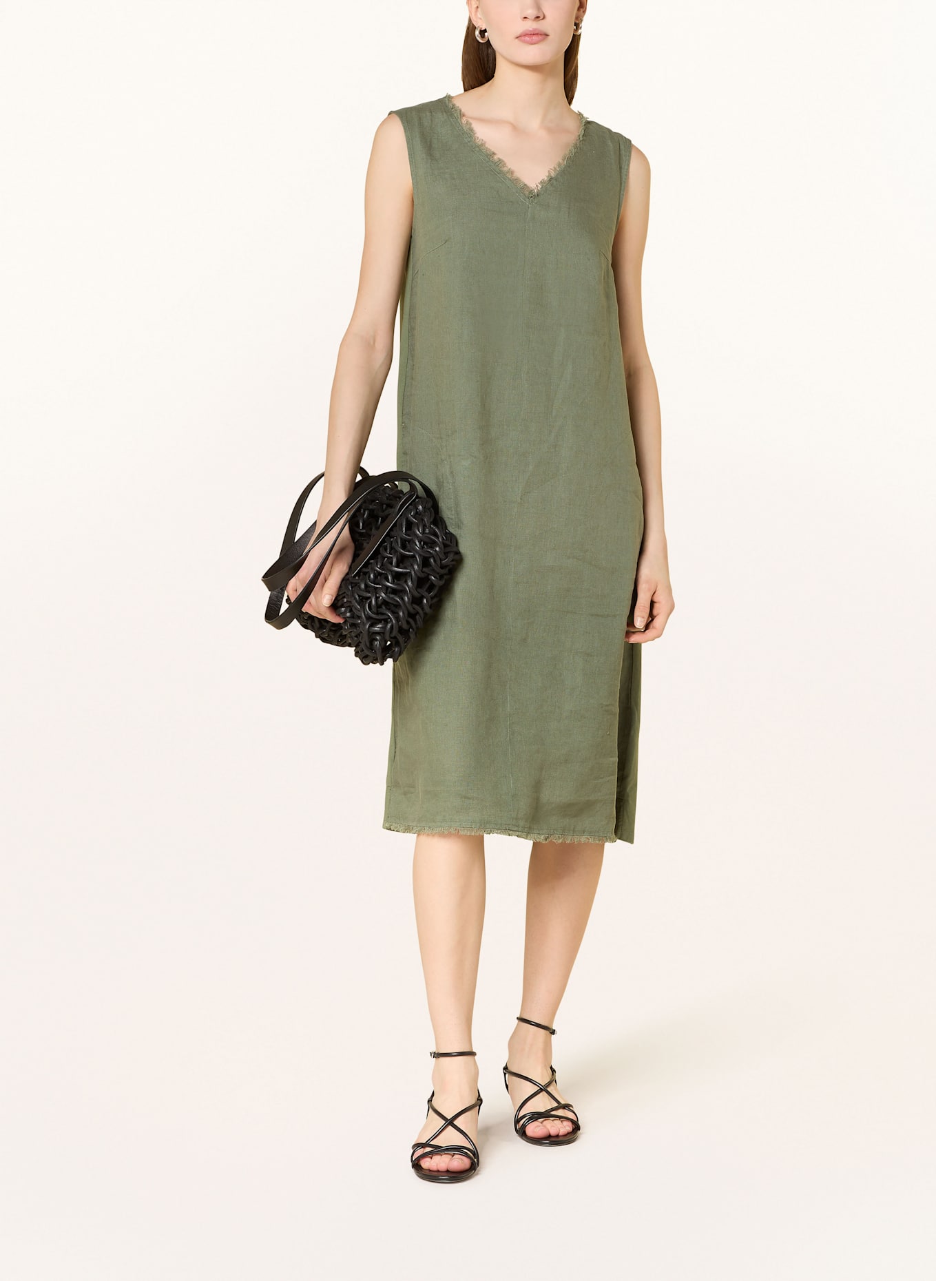 oui Kleid im Materialmix mit Leinen: KHAKI