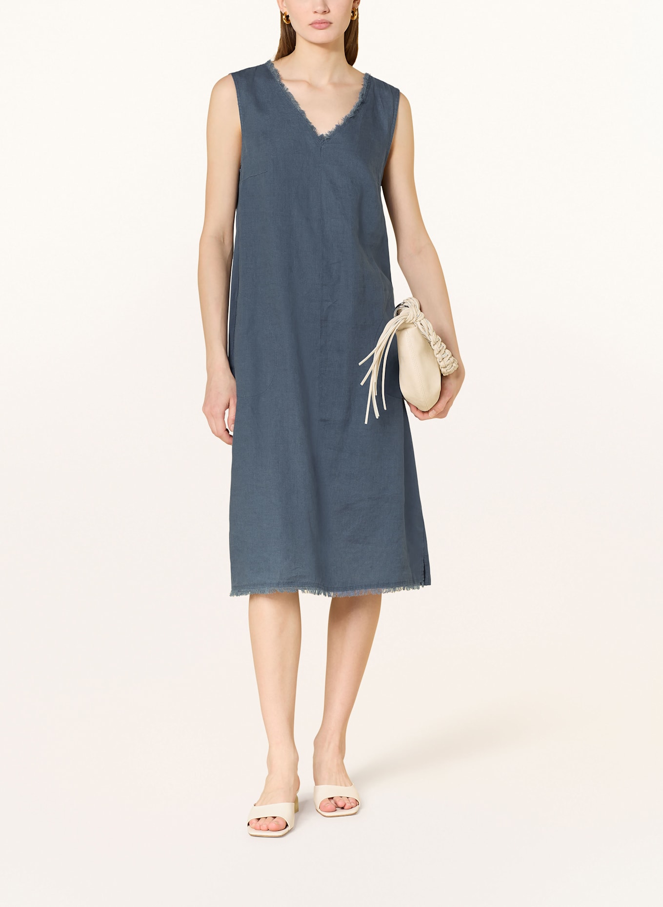 oui Kleid im Materialmix mit Leinen: DUNKELBLAU