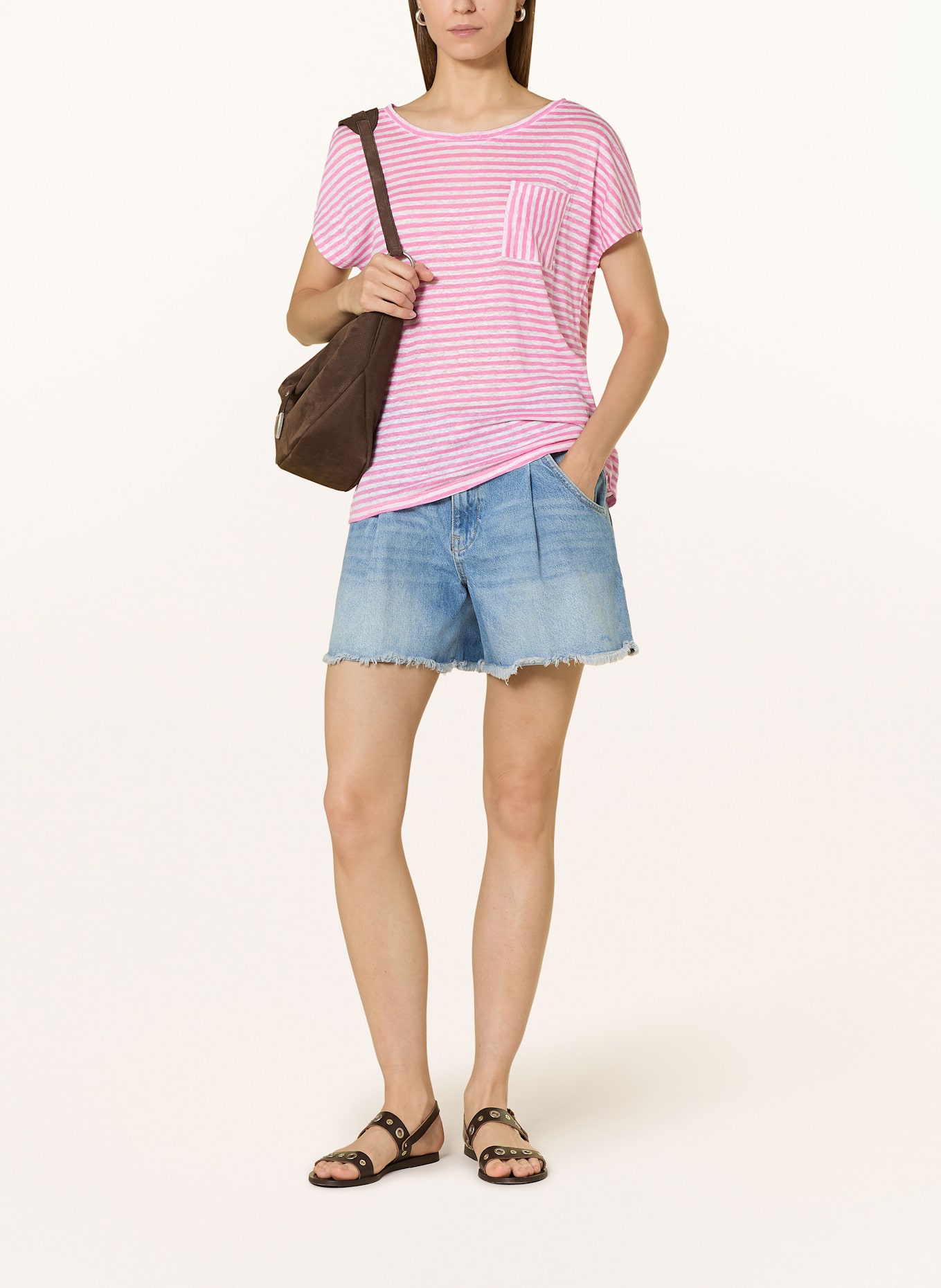 oui T-Shirt aus Leinen: PINK / WEISS