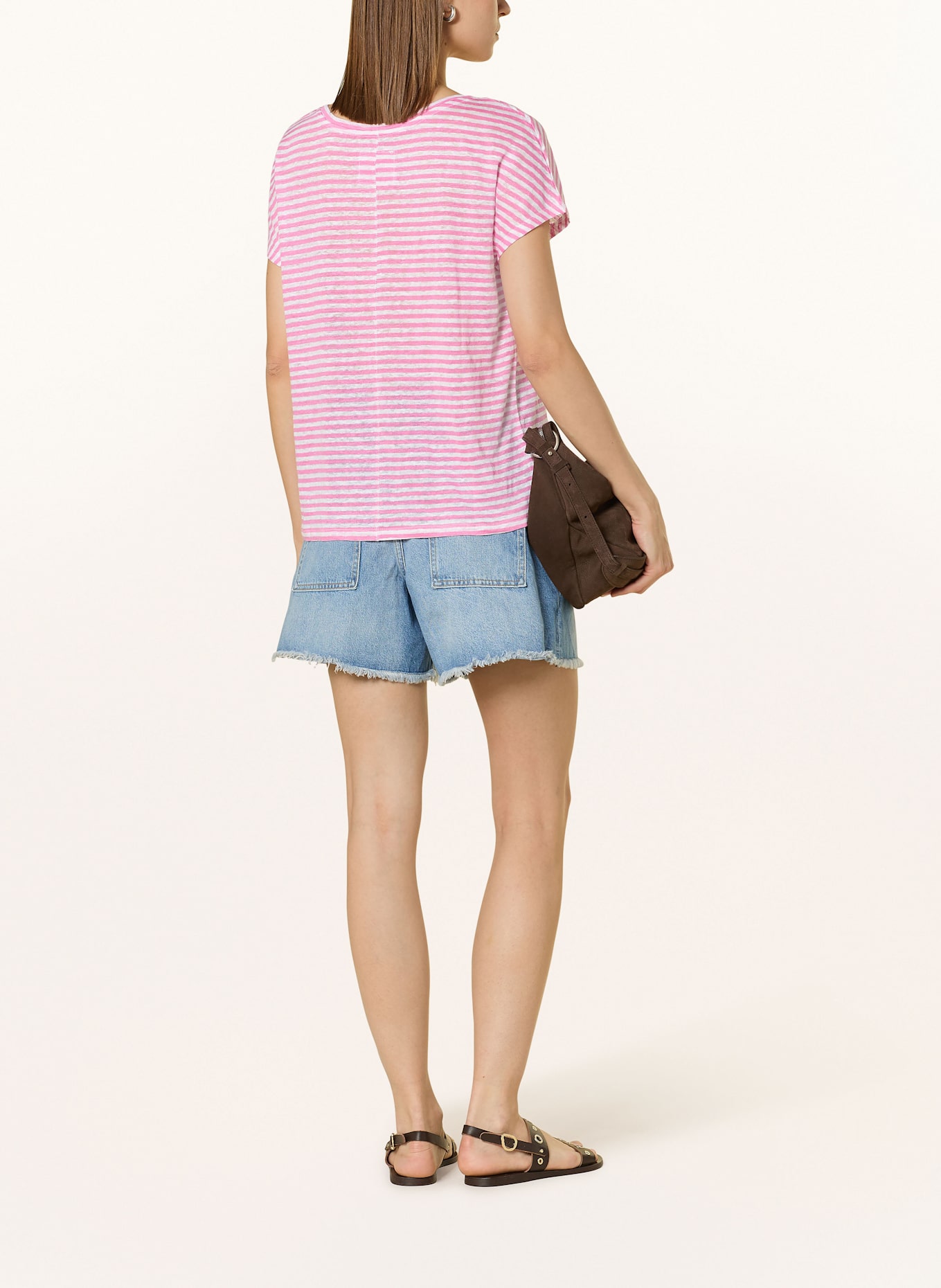 oui T-Shirt aus Leinen: PINK / WEISS