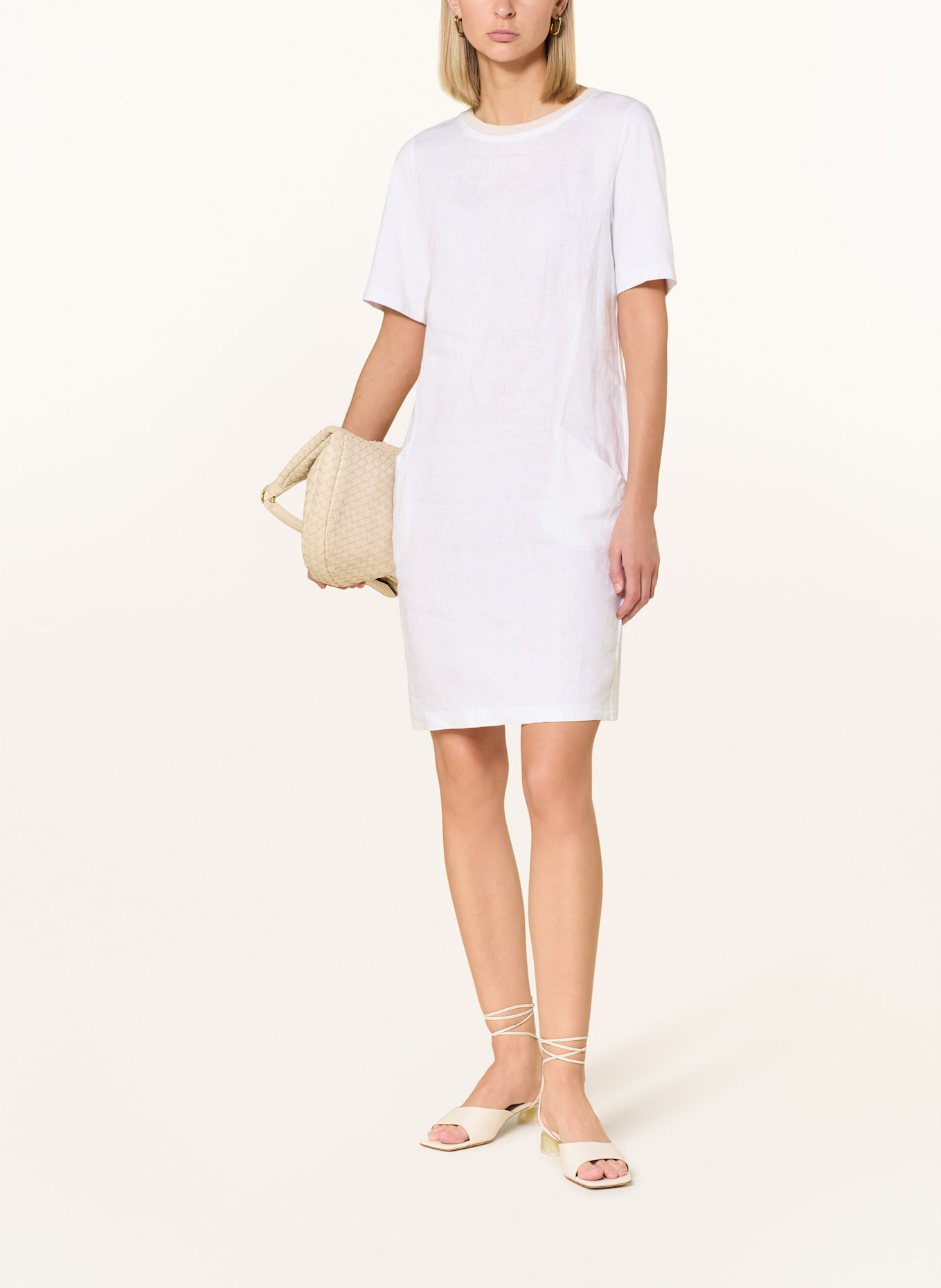 oui Kleid im Materialmix mit Leinen: 1002 optic white