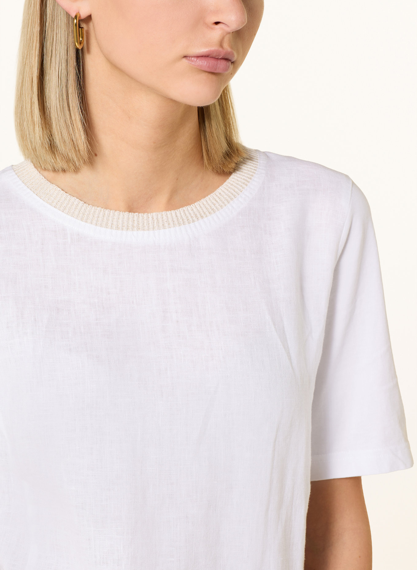 oui Kleid im Materialmix mit Leinen: 1002 optic white