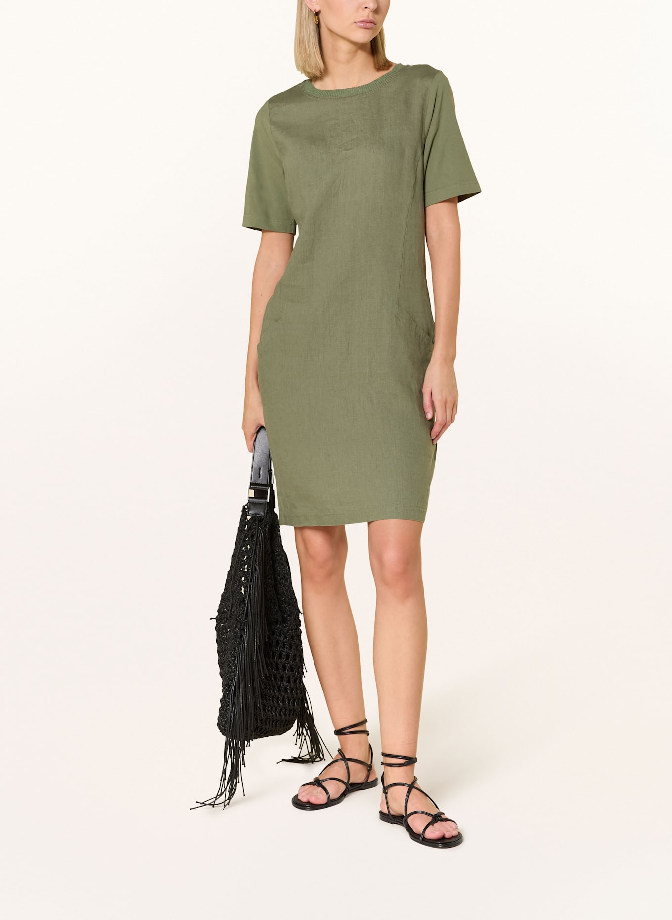 oui Kleid im Materialmix mit Leinen: GRÜN