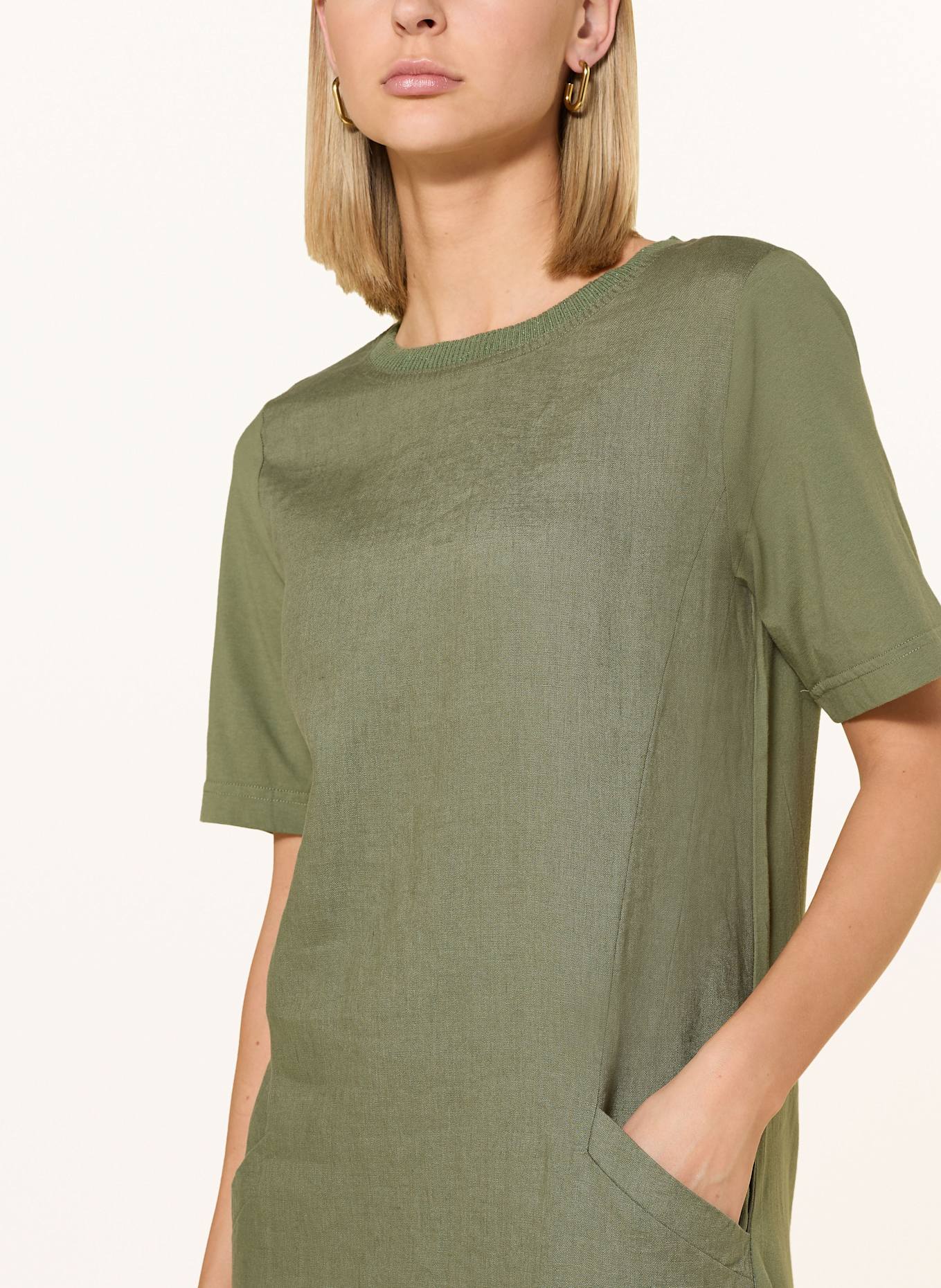 oui Kleid im Materialmix mit Leinen: GRÜN